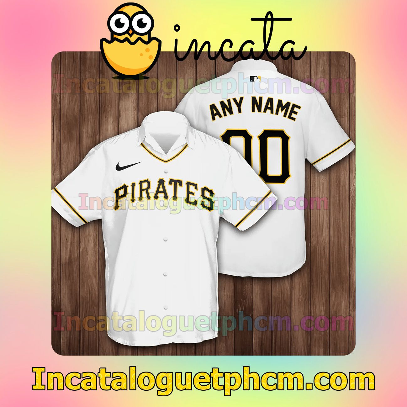 Personalized Name and Number Pittsburgh Pirates White Button Shirt And Swim Trunk
