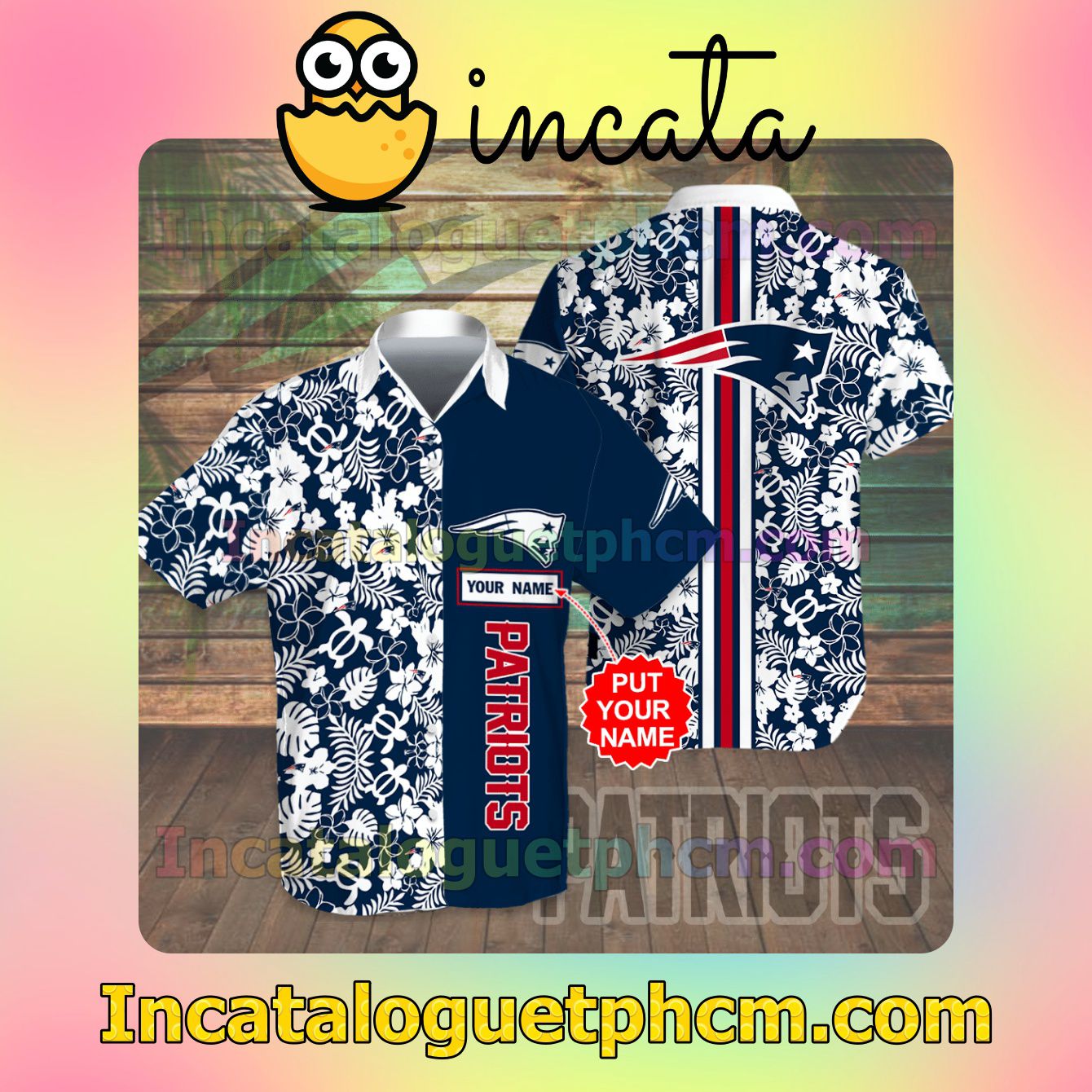 Personalized New England Patriots Flowery Navy Button Shirt And Swim Trunk