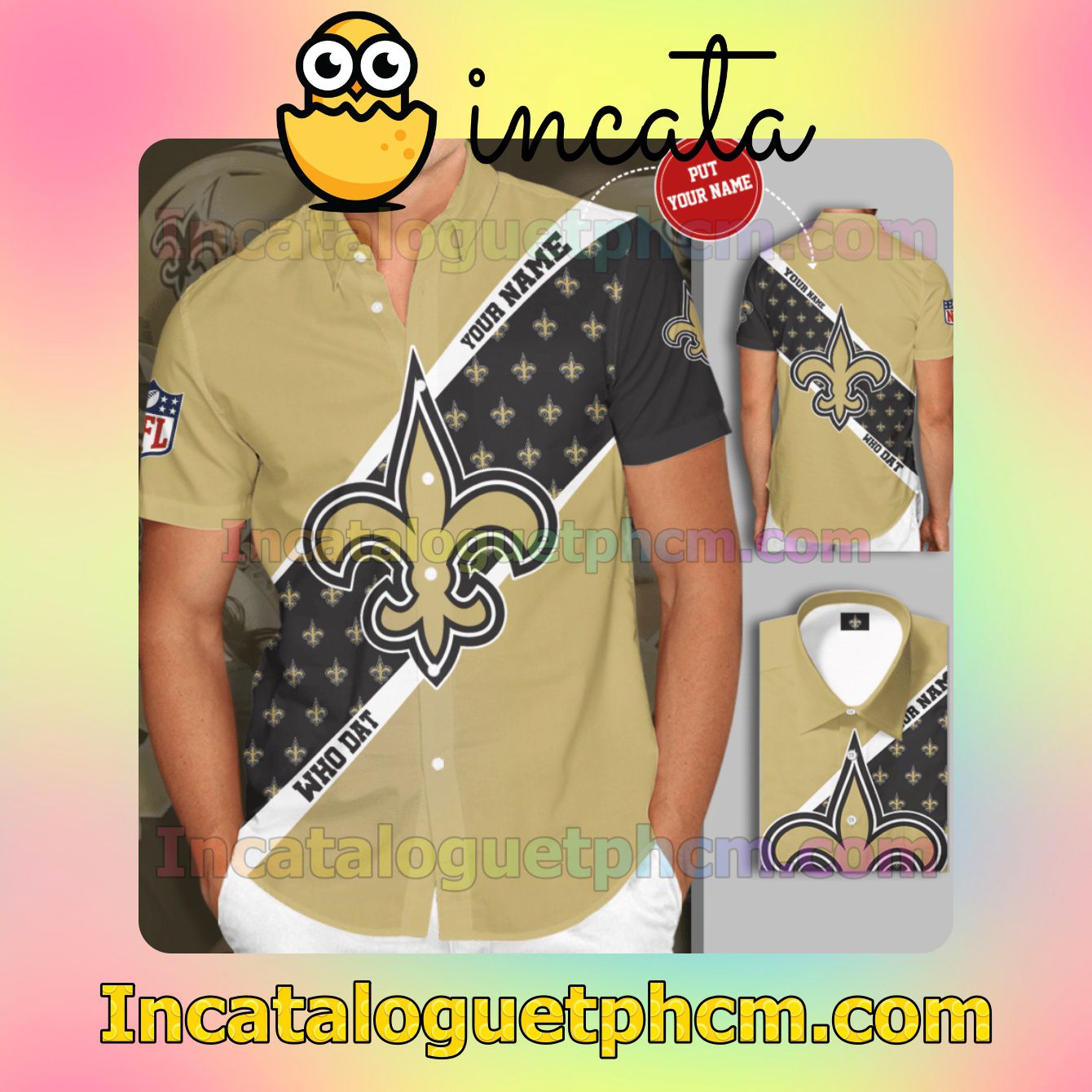 Personalized New Orleans Saints Button Shirt And Swim Trunk