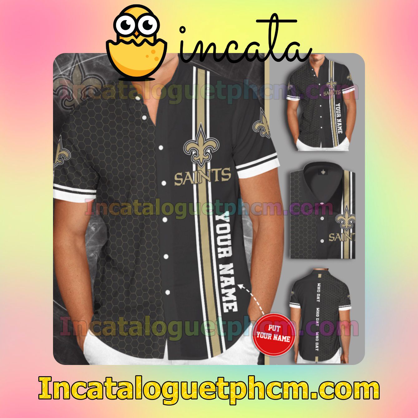 Personalized New Orleans Saints Tiling Gray Button Shirt And Swim Trunk