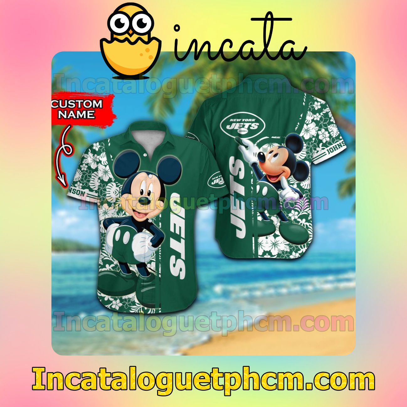 Personalized New York Jets & Mickey Mouse Beach Vacation Shirt, Swim Shorts