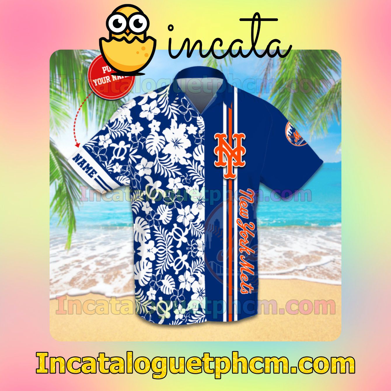 Personalized New York Mets Beach Vacation Shirt, Swim Shorts
