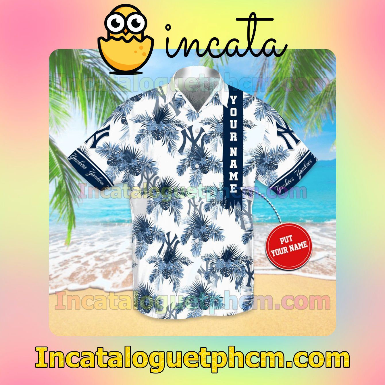Personalized New York Yankees Beach Vacation Shirt, Swim Shorts