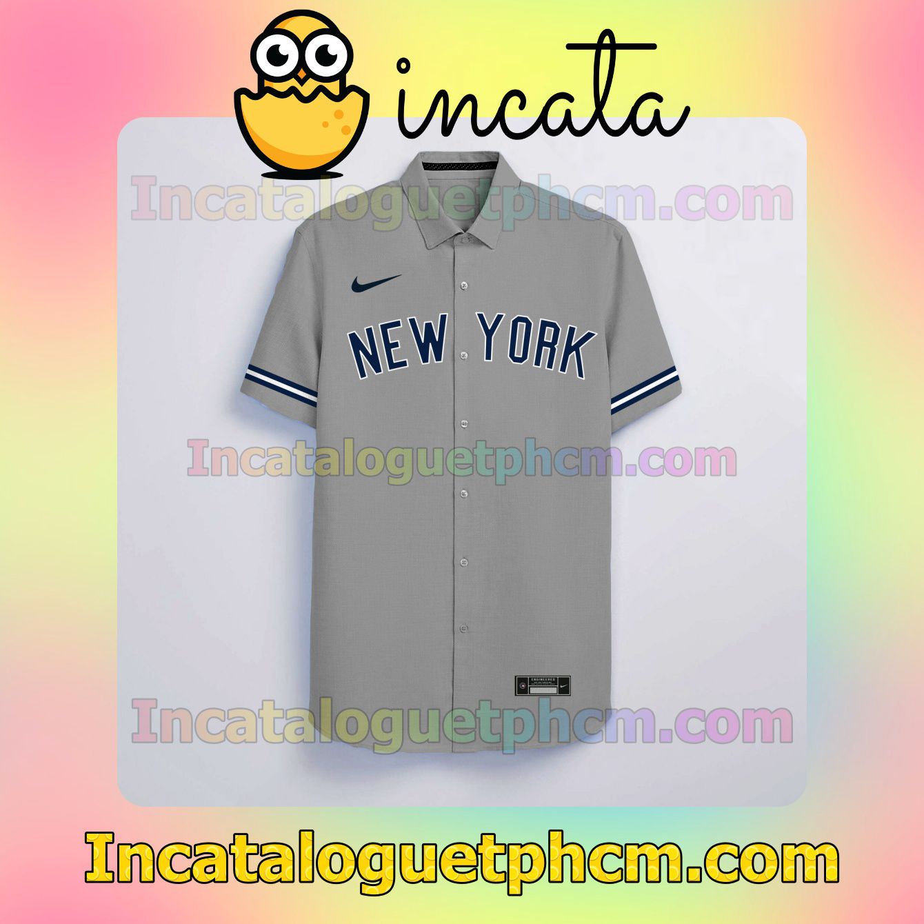 Personalized New York Yankees Gray Button Shirt And Swim Trunk