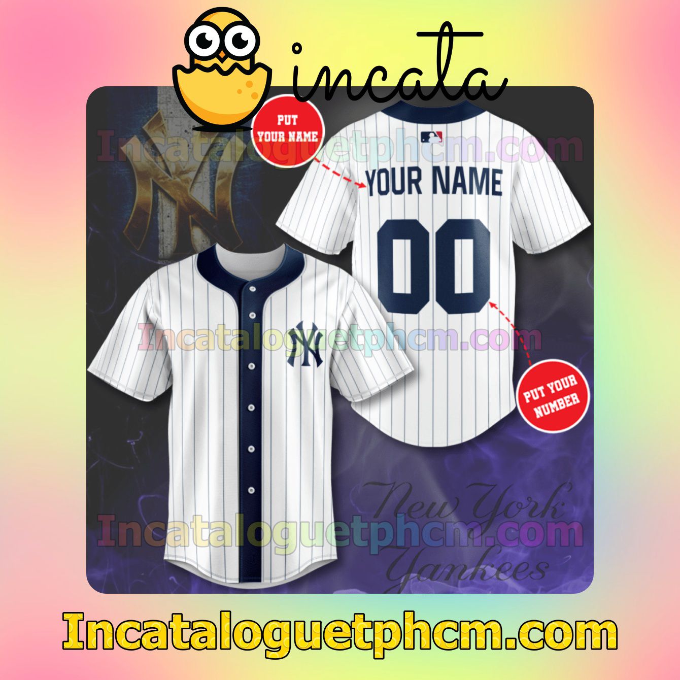 Personalized New York Yankees Professional Baseball Team White Button Shirt And Swim Trunk