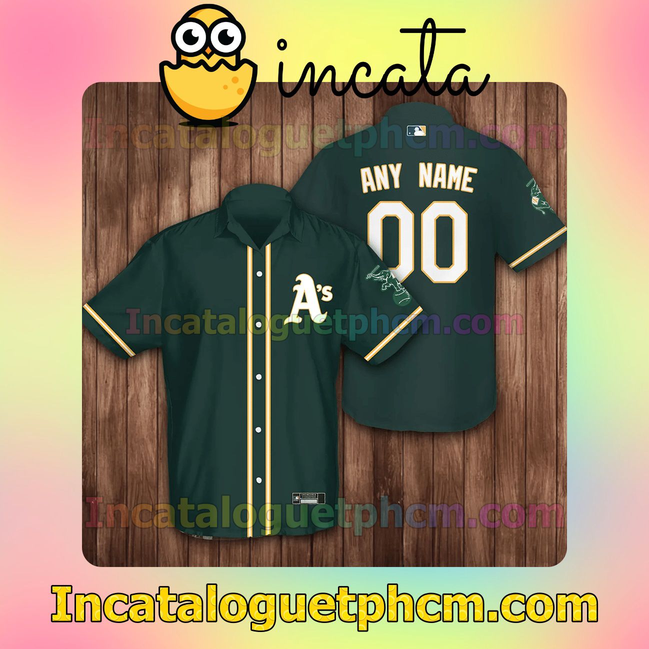 Personalized Oakland Athletics Baseball Green Button Shirt And Swim Trunk