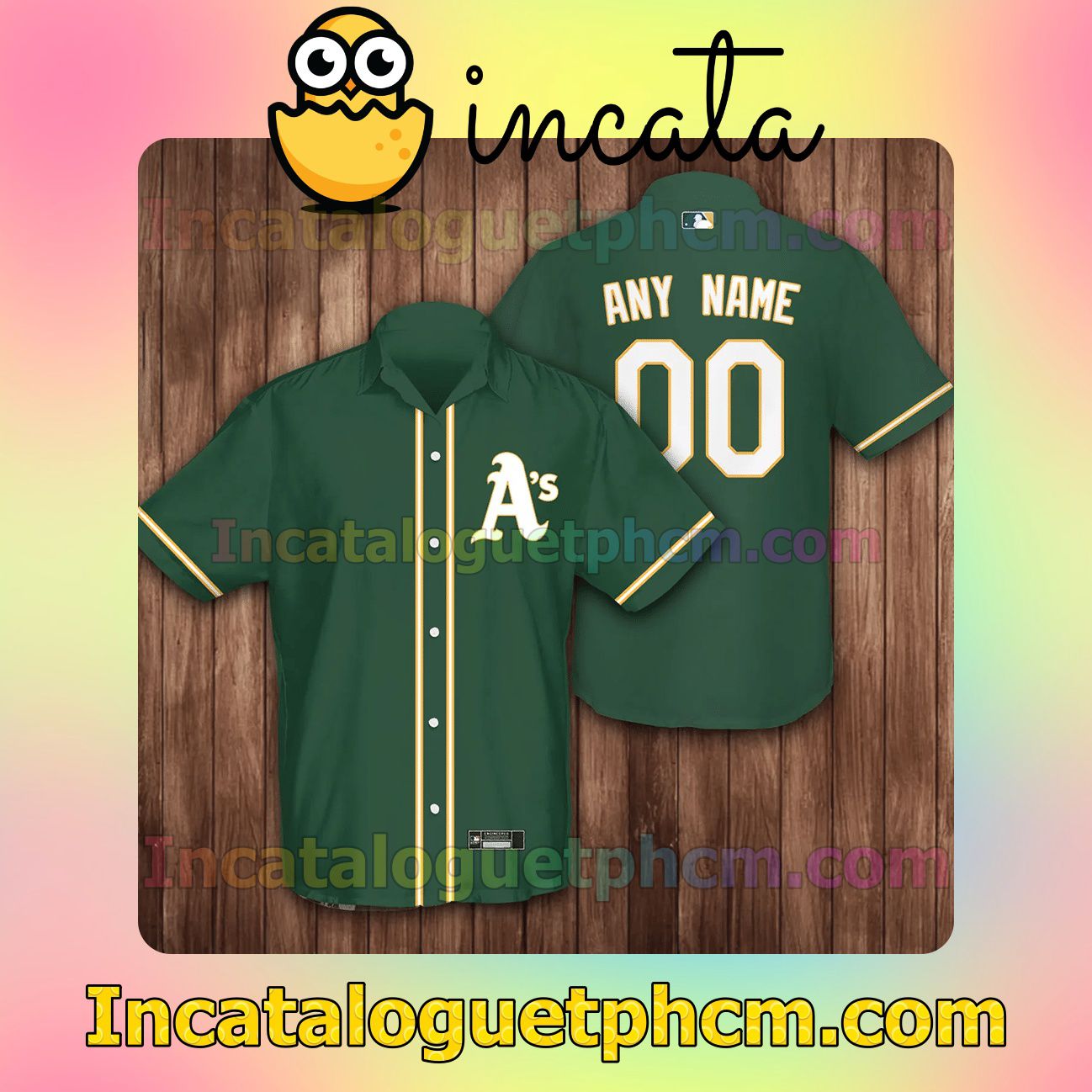 Personalized Oakland Athletics Baseball Green Logo Branded Button Shirt And Swim Trunk