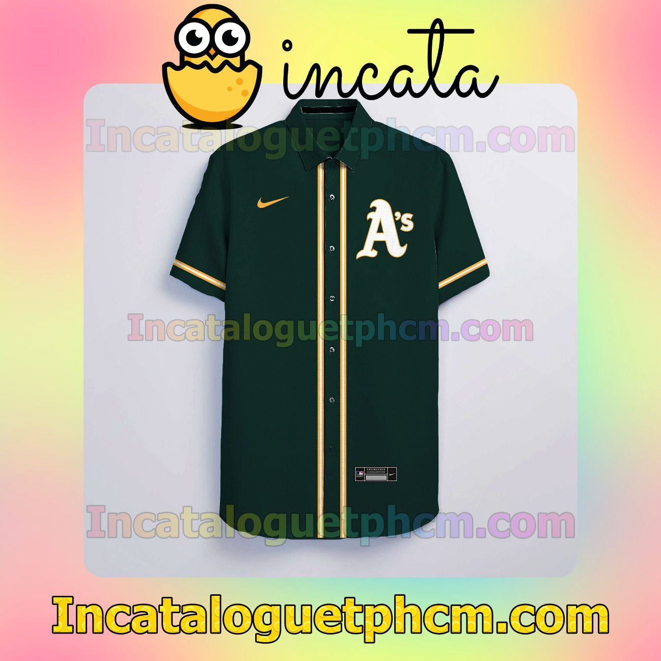 Personalized Oakland Athletics Green Button Shirt And Swim Trunk