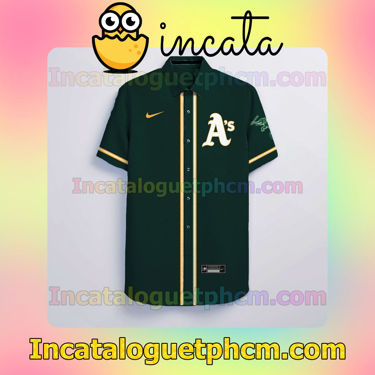 Personalized Oakland Athletics Green Logo Branded Button Shirt And Swim Trunk