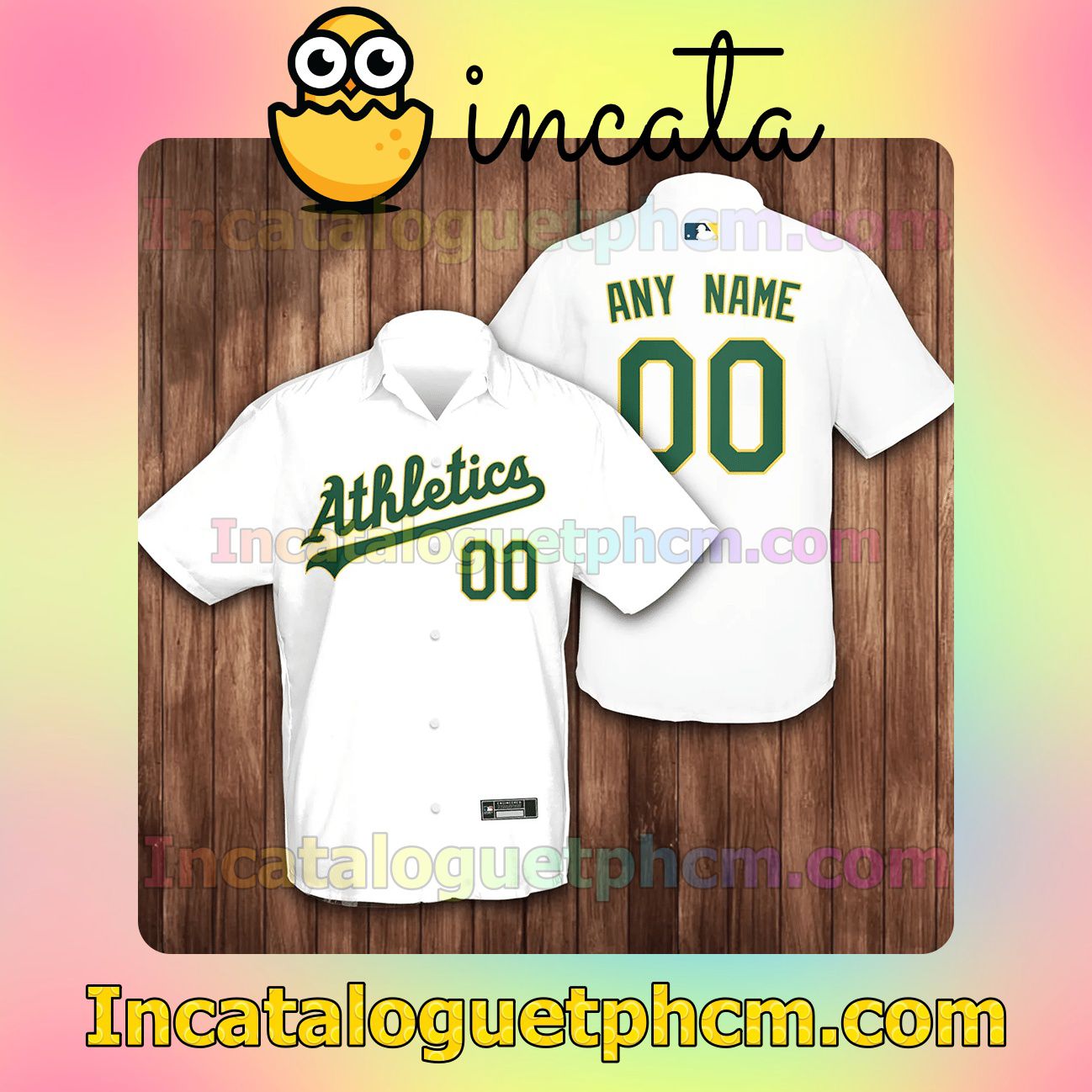 Personalized Oakland Athletics White Button Shirt And Swim Trunk