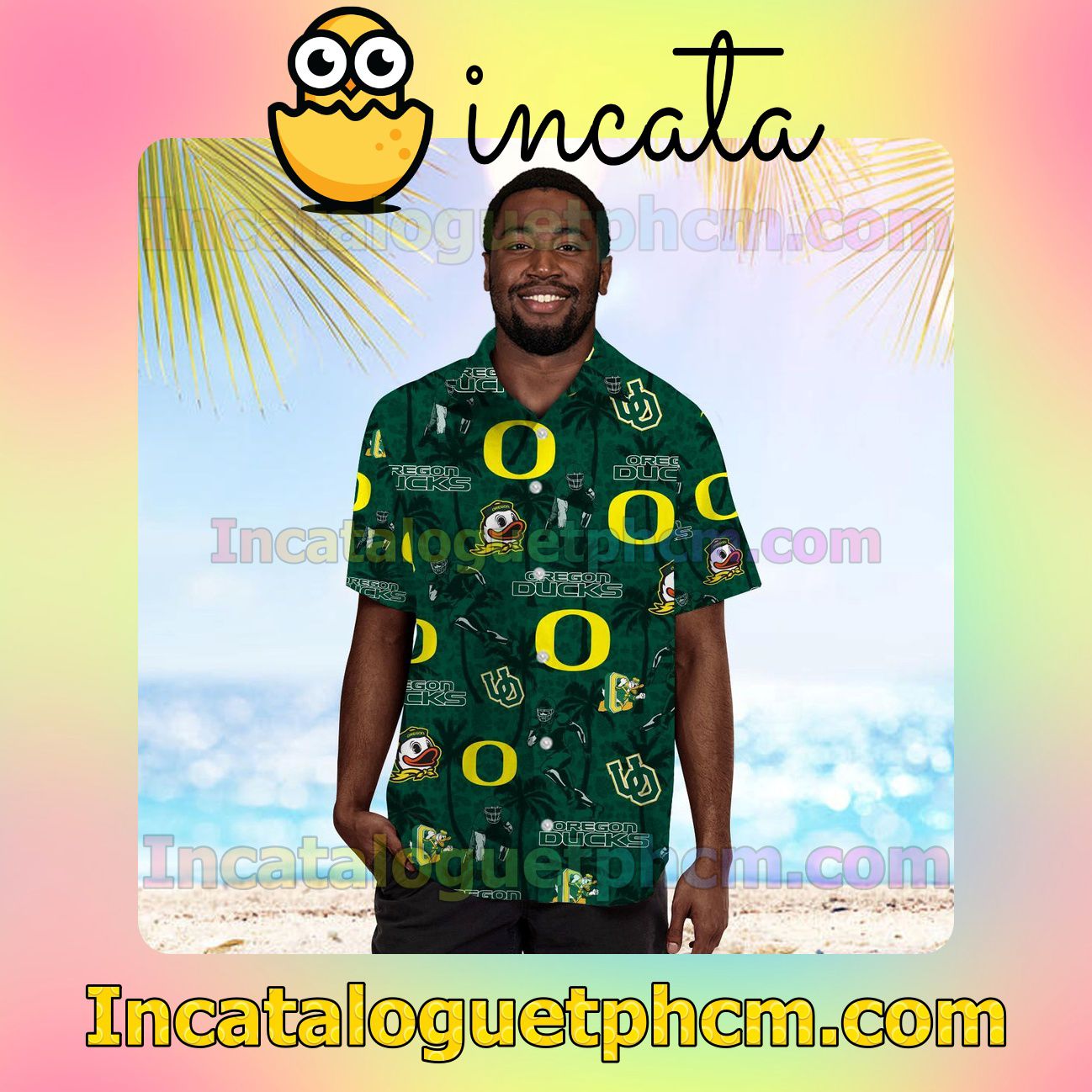 Personalized Oregon Ducks Coconut Beach Vacation Shirt, Swim Shorts