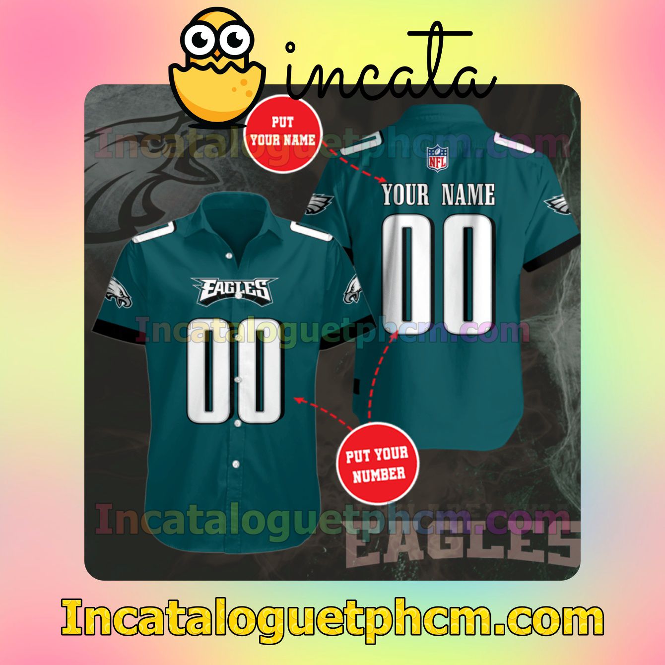Personalized Philadelphia Eagles Football Team Green Button Shirt And Swim Trunk