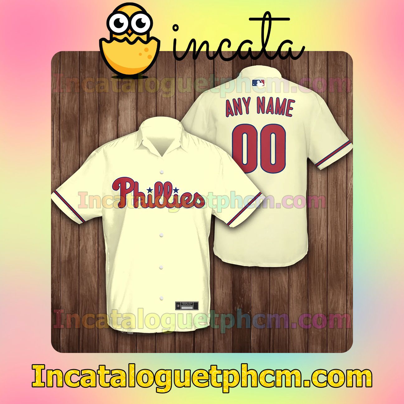 Personalized Philadelphia Phillies Baseball Gold Button Shirt And Swim Trunk