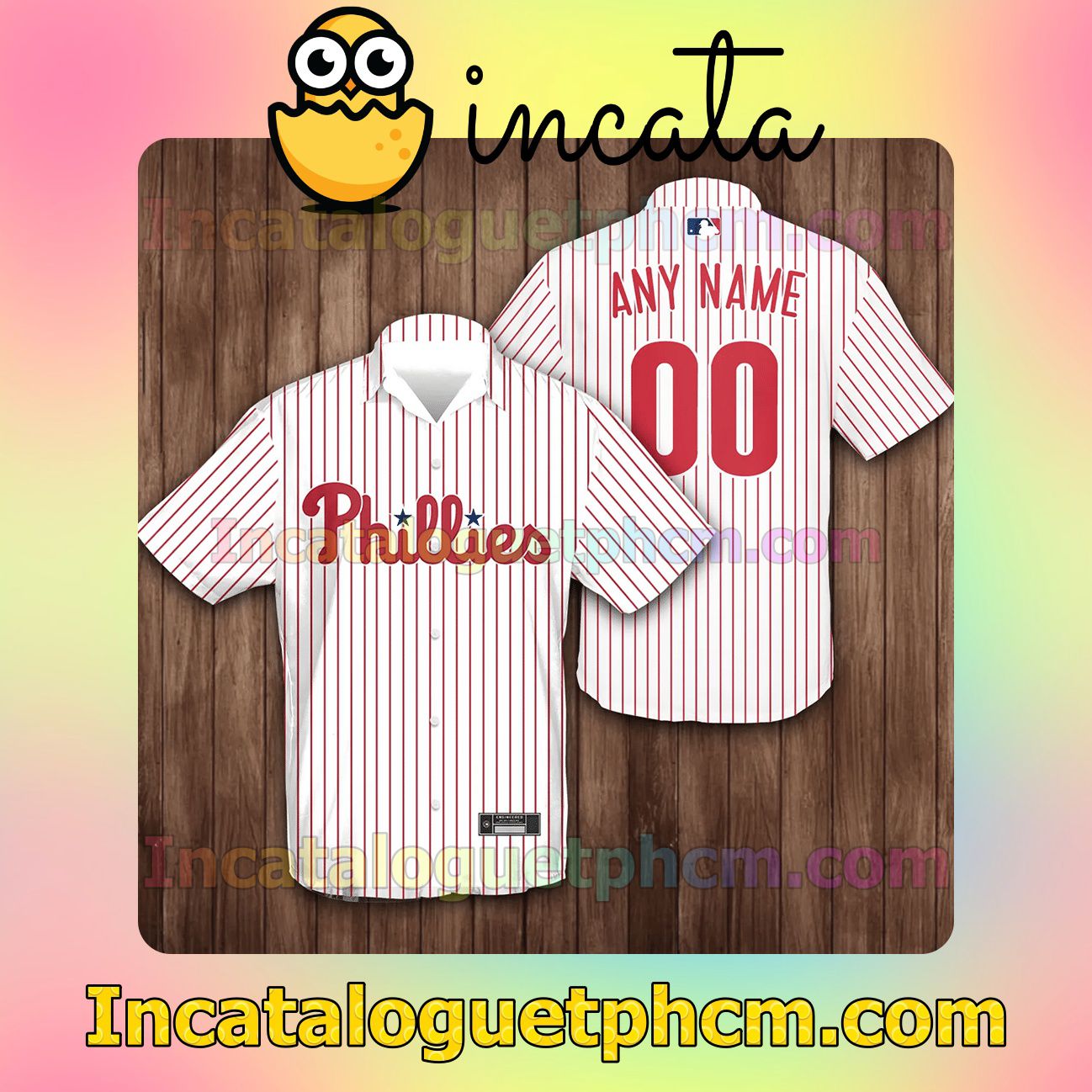 Personalized Philadelphia Phillies Baseball White Button Shirt And Swim Trunk