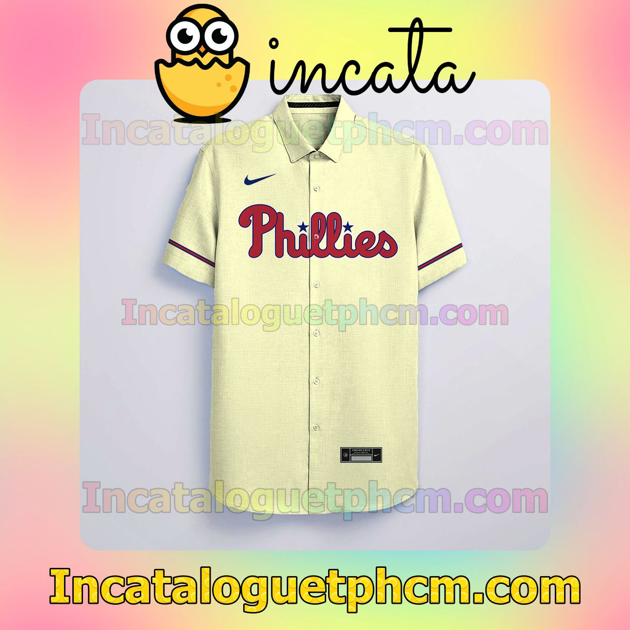Personalized Philadelphia Phillies Beige Button Shirt And Swim Trunk