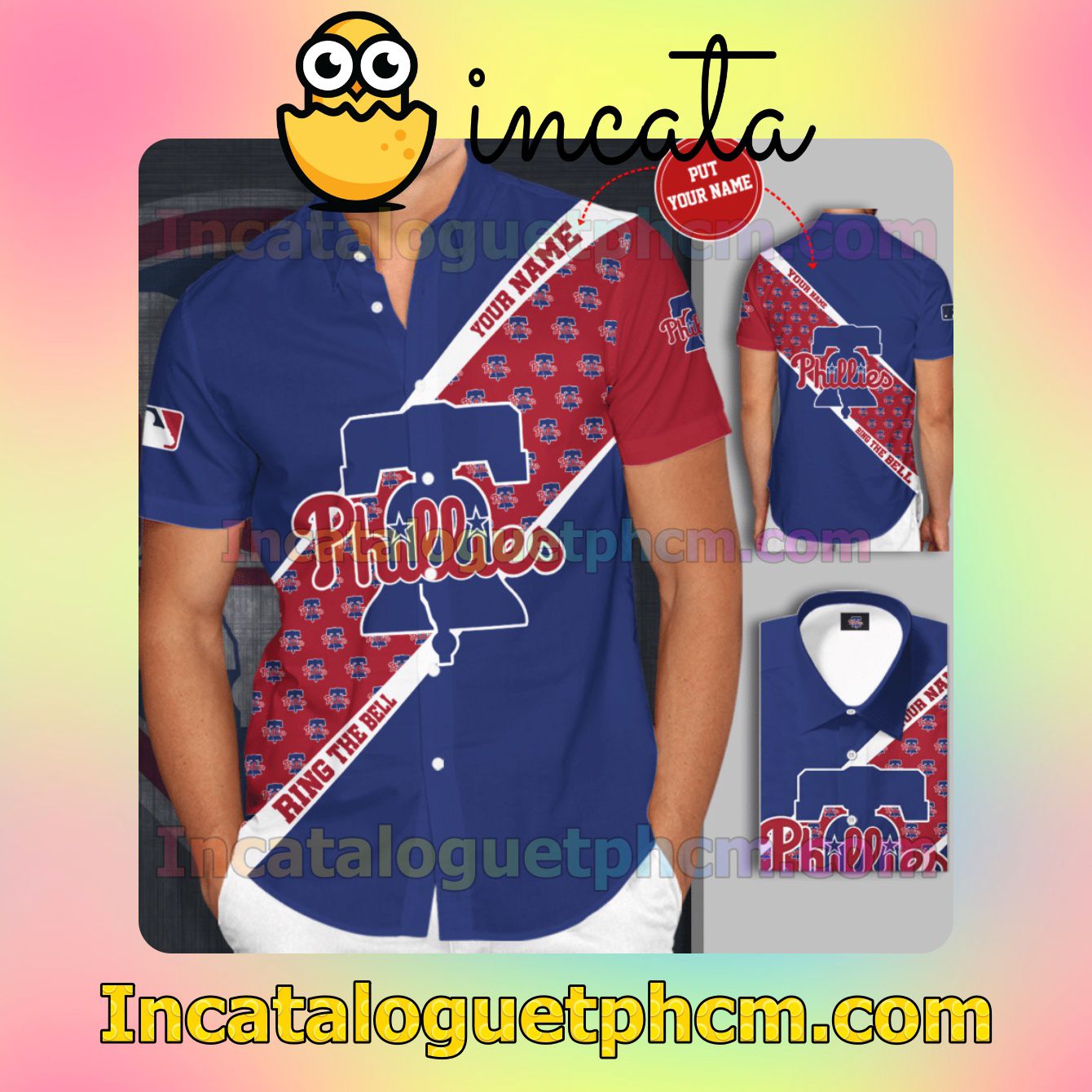Personalized Philadelphia Phillies Ring The Bell Blue Red Button Shirt And Swim Trunk