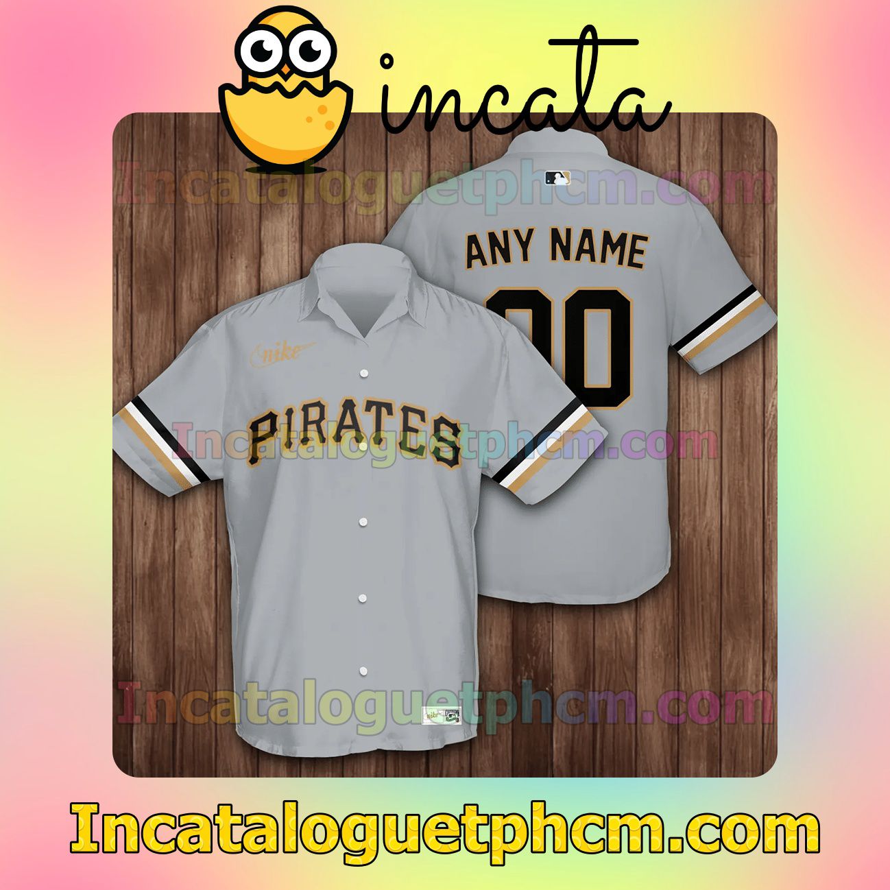 Personalized Pittsburgh Pirates Baseball Gray Button Shirt And Swim Trunk