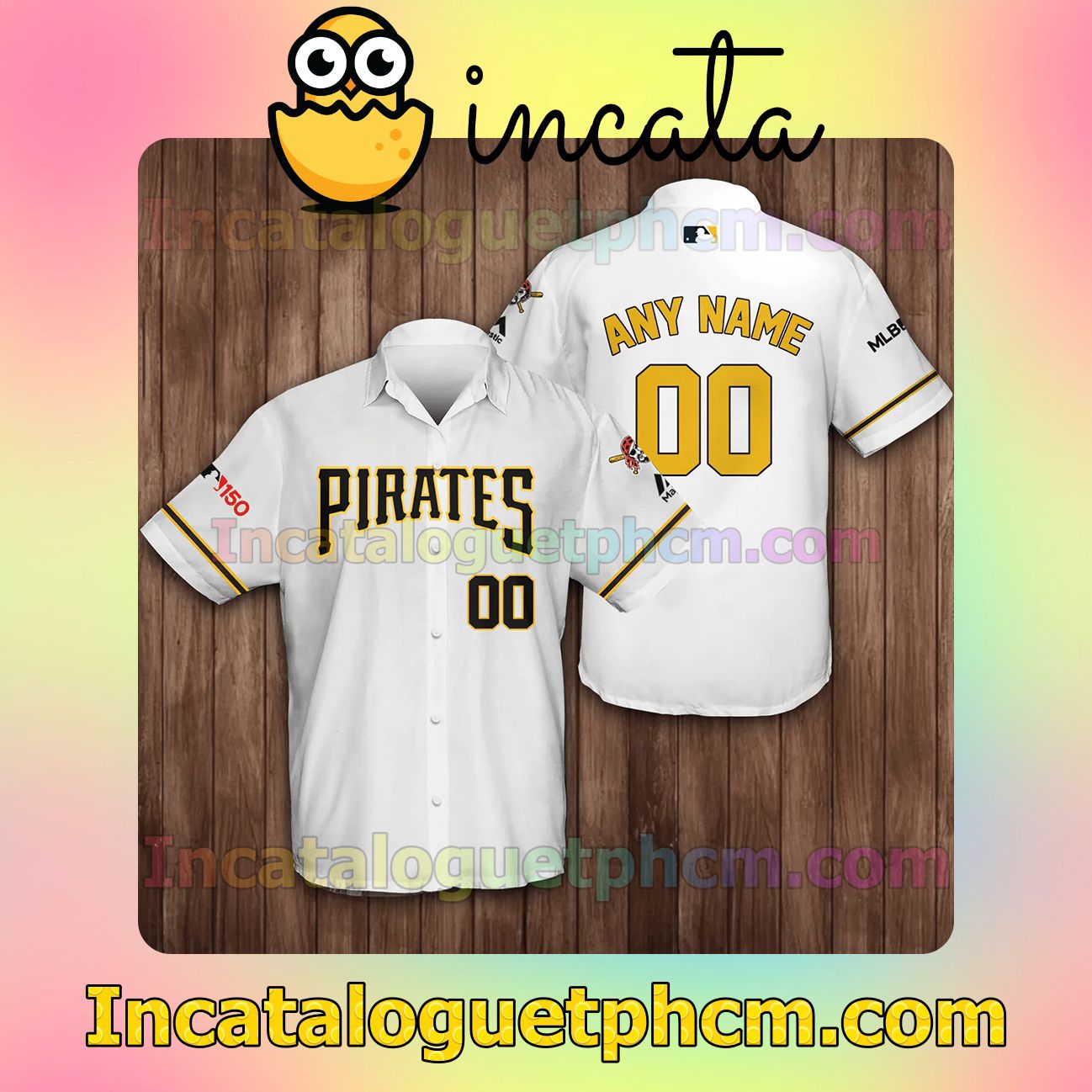 Personalized Pittsburgh Pirates Baseball White Button Shirt And Swim Trunk