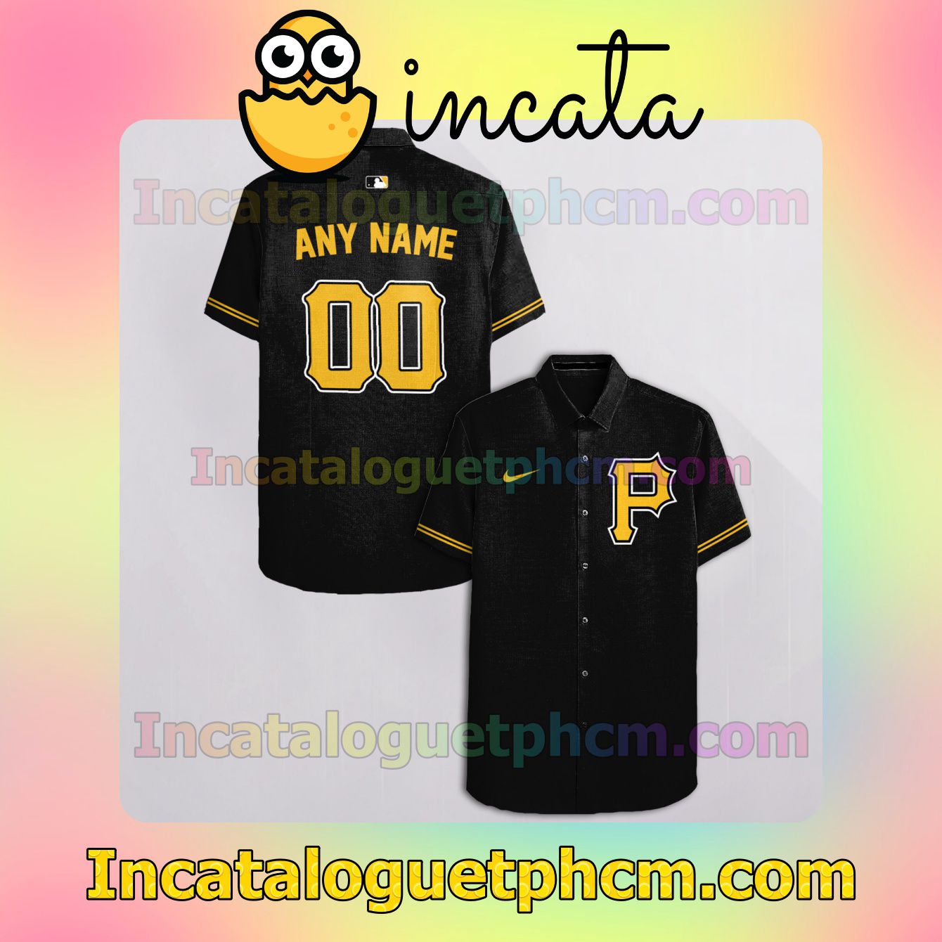 Personalized Pittsburgh Pirates Black Button Shirt And Swim Trunk