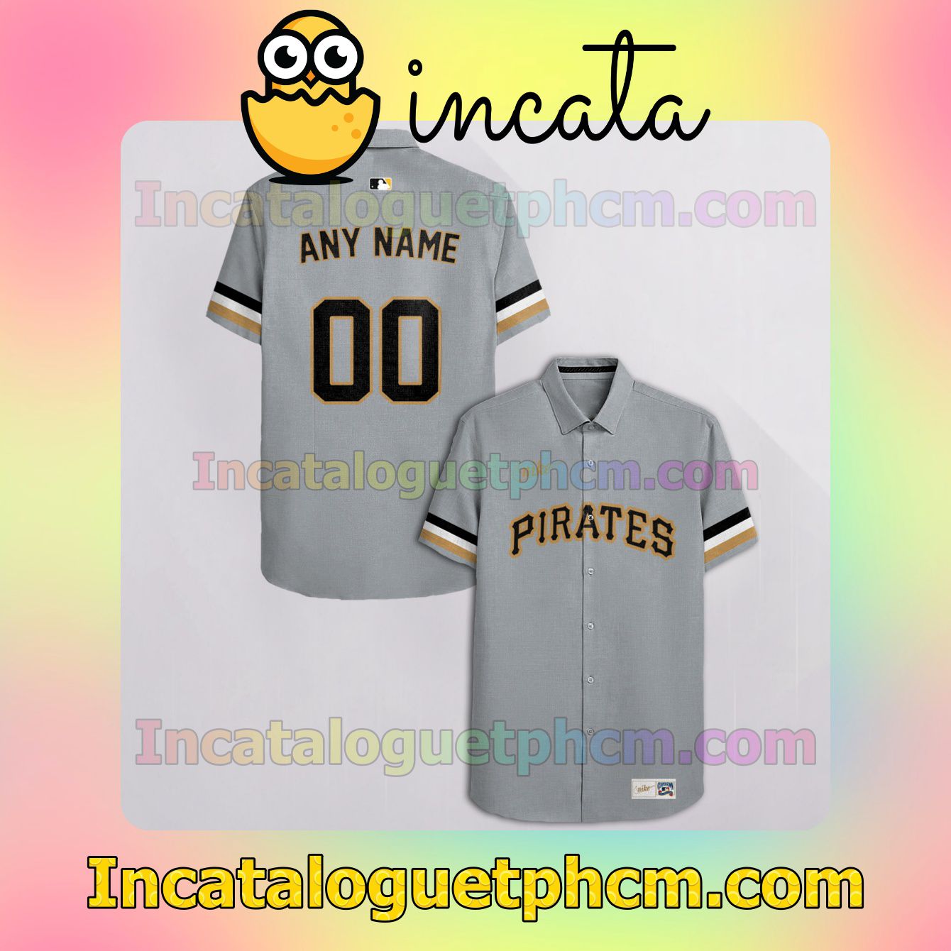 Personalized Pittsburgh Pirates Gray Button Shirt And Swim Trunk