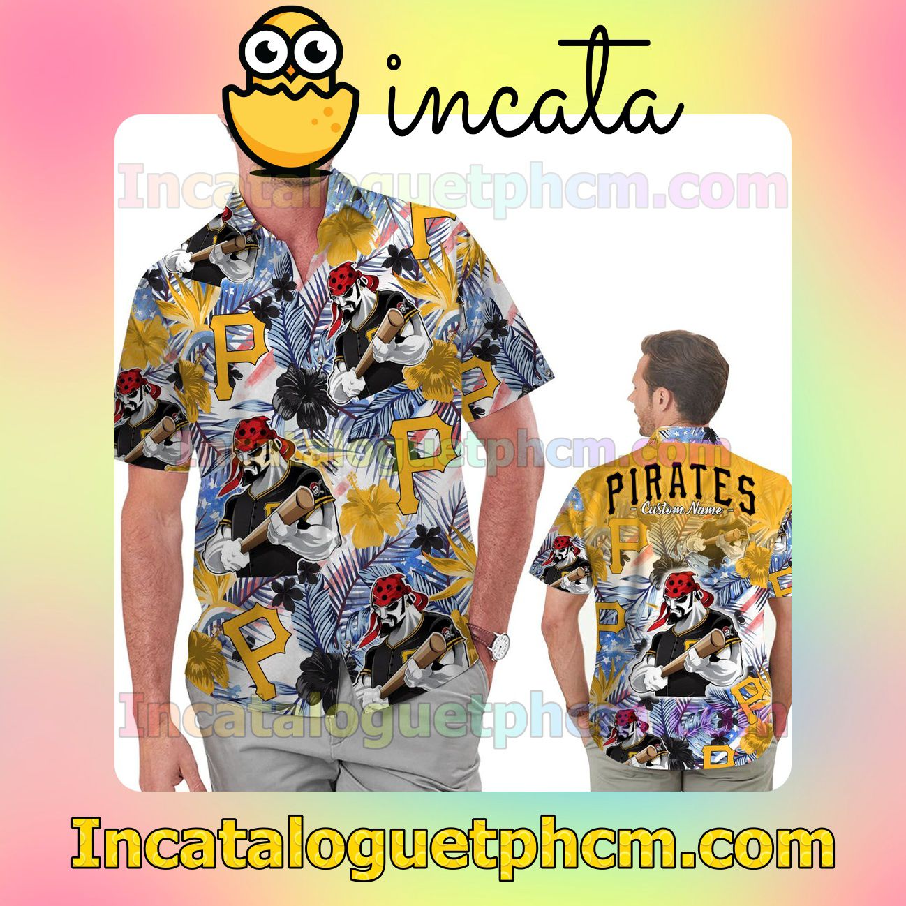 Personalized Pittsburgh Pirates Tropical Floral America Flag For MLB Football Lovers Beach Vacation Shirt, Swim Shorts