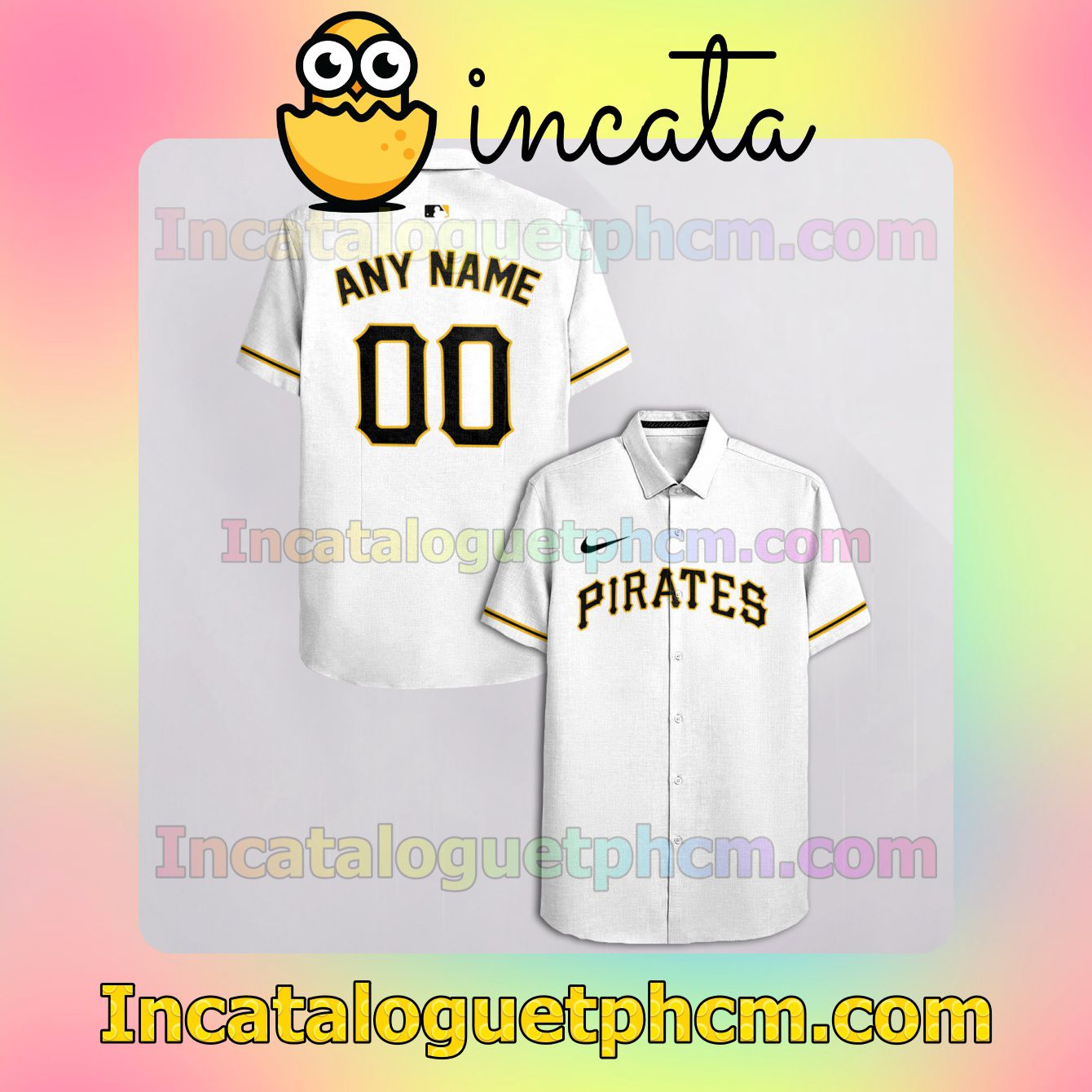Personalized Pittsburgh Pirates White Logo Branded Button Shirt And Swim Trunk