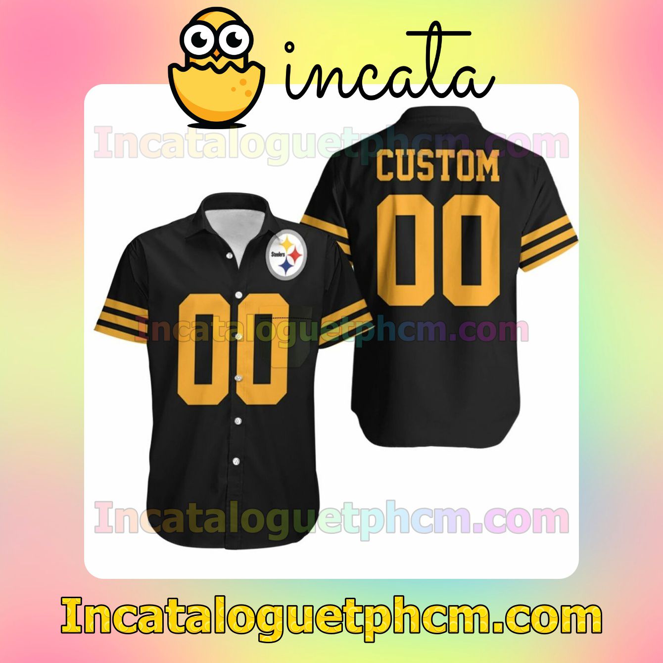 Personalized Pittsburgh Steelers Black Jersey Inspired Style Custom Short Sleeve Shirt