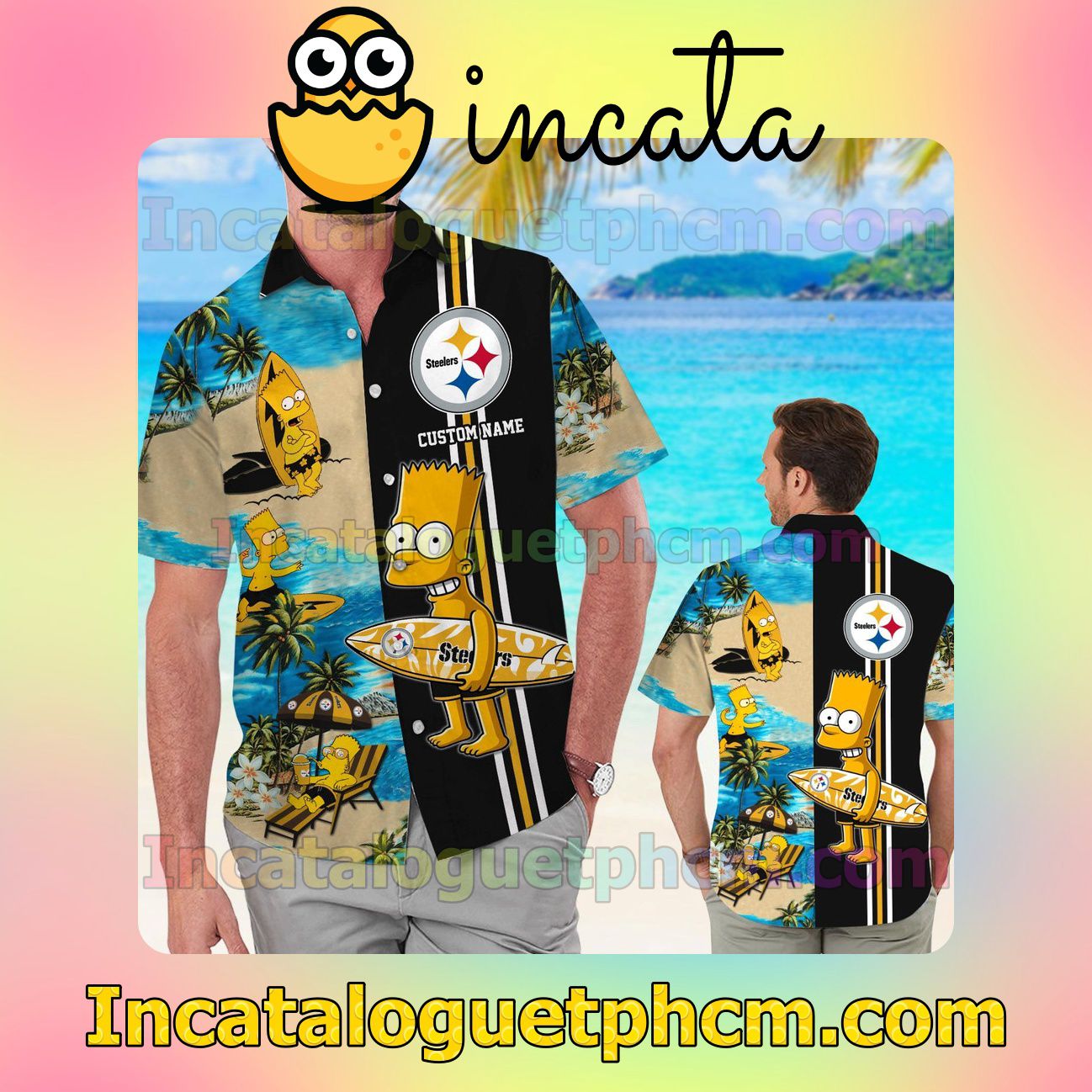 Personalized Pittsburgh Steelers Simpsons Beach Vacation Shirt, Swim Shorts