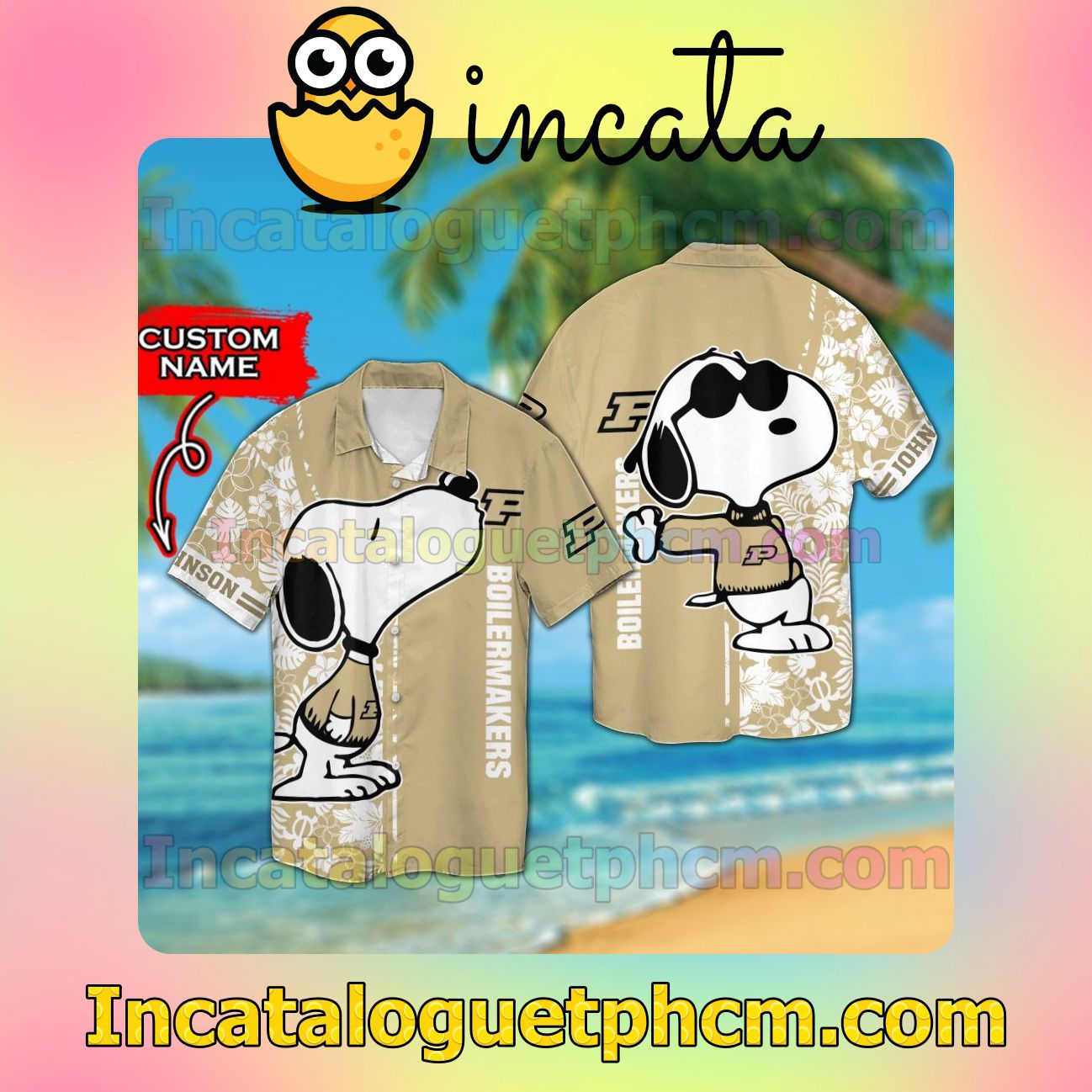 Personalized Purdue Boilermakers & Snoopy Beach Vacation Shirt, Swim Shorts