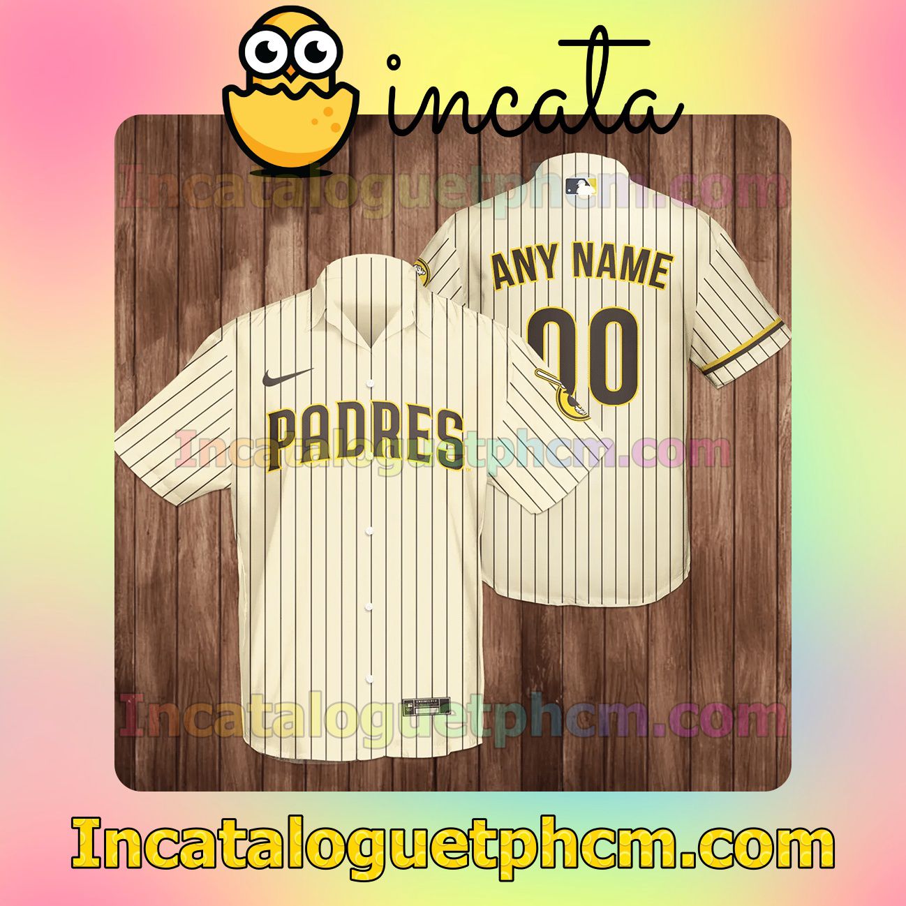 Personalized San Diego Padres Baseball Pinstripe Baseball Button Shirt And Swim Trunk