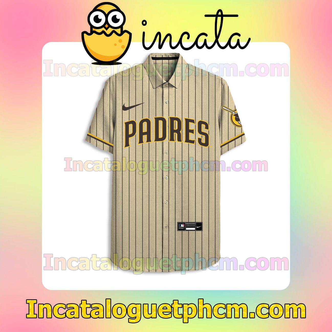 Personalized San Diego Padres Beige Button Shirt And Swim Trunk
