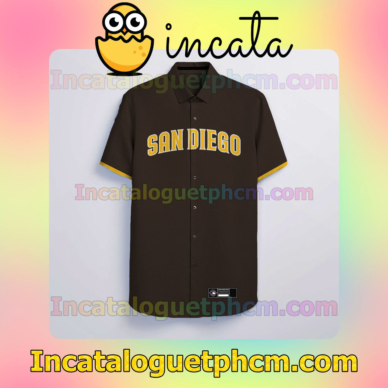 Personalized San Diego Padres Brown Logo Branded Button Shirt And Swim Trunk
