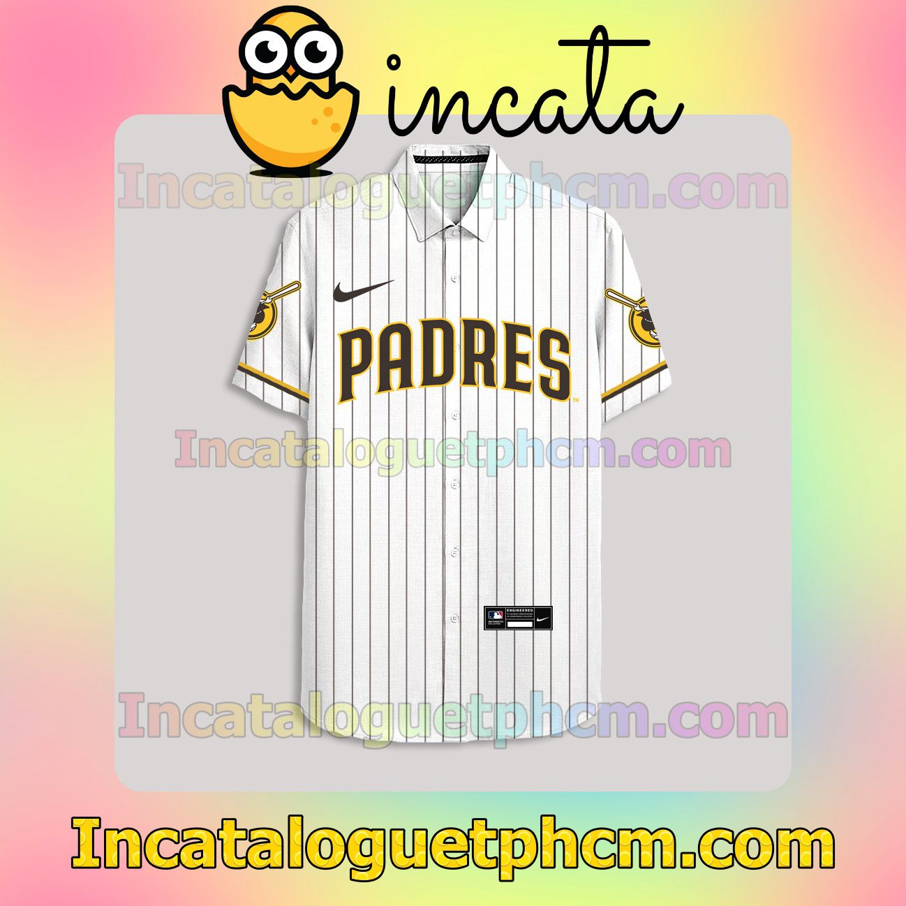 Personalized San Diego Padres White Button Shirt And Swim Trunk