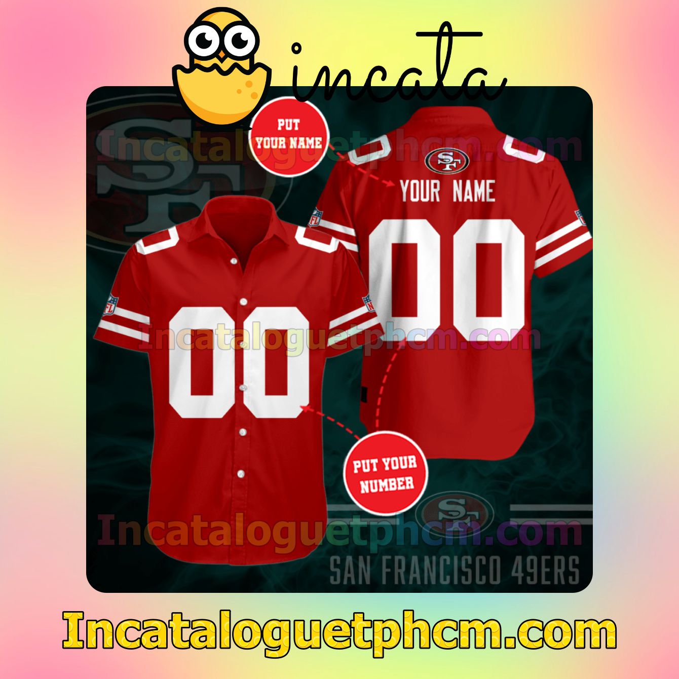 Personalized San Francisco 49Ers Football Red Button Shirt And Swim Trunk