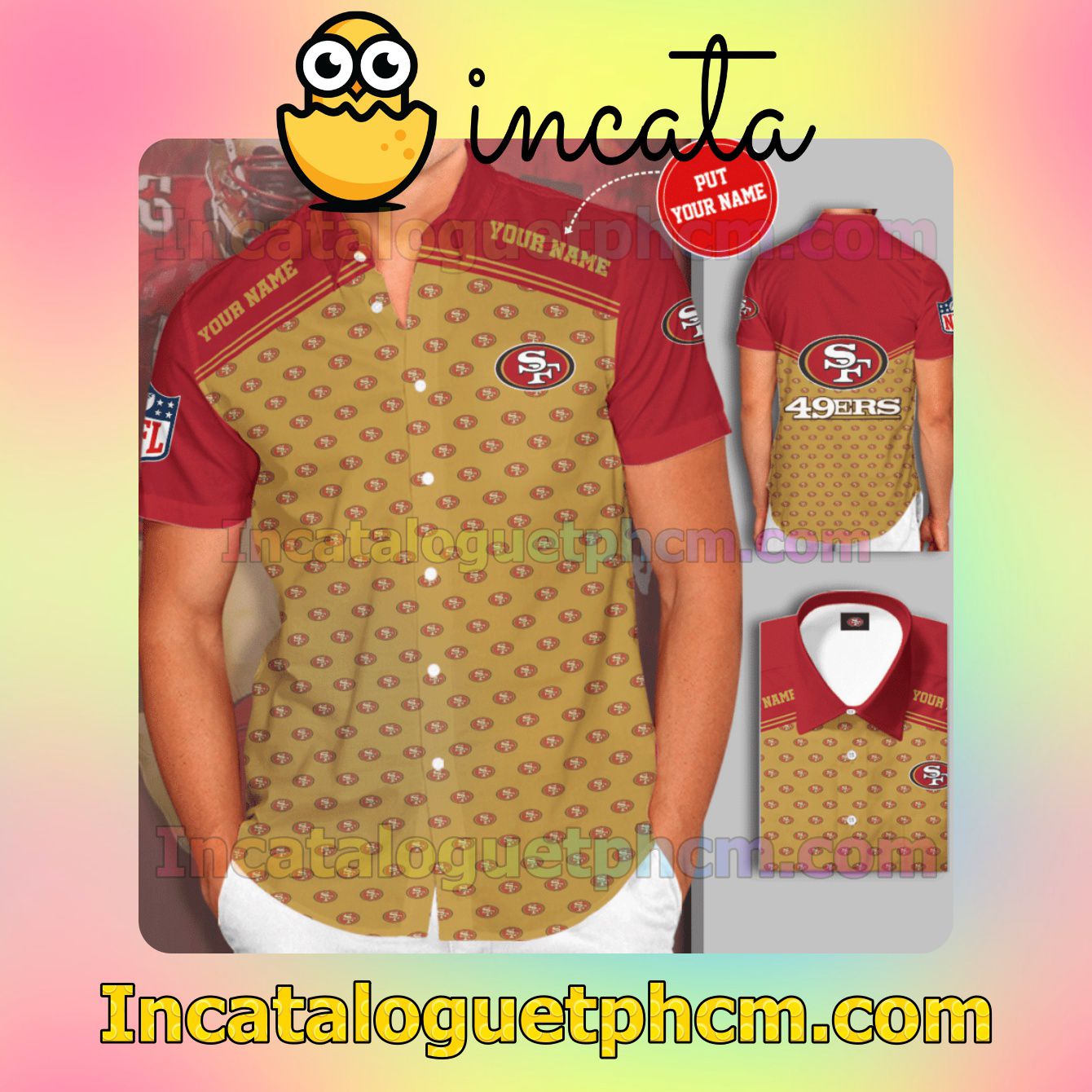 Personalized San Francisco 49Ers Football Team Yellow Button Shirt And Swim Trunk