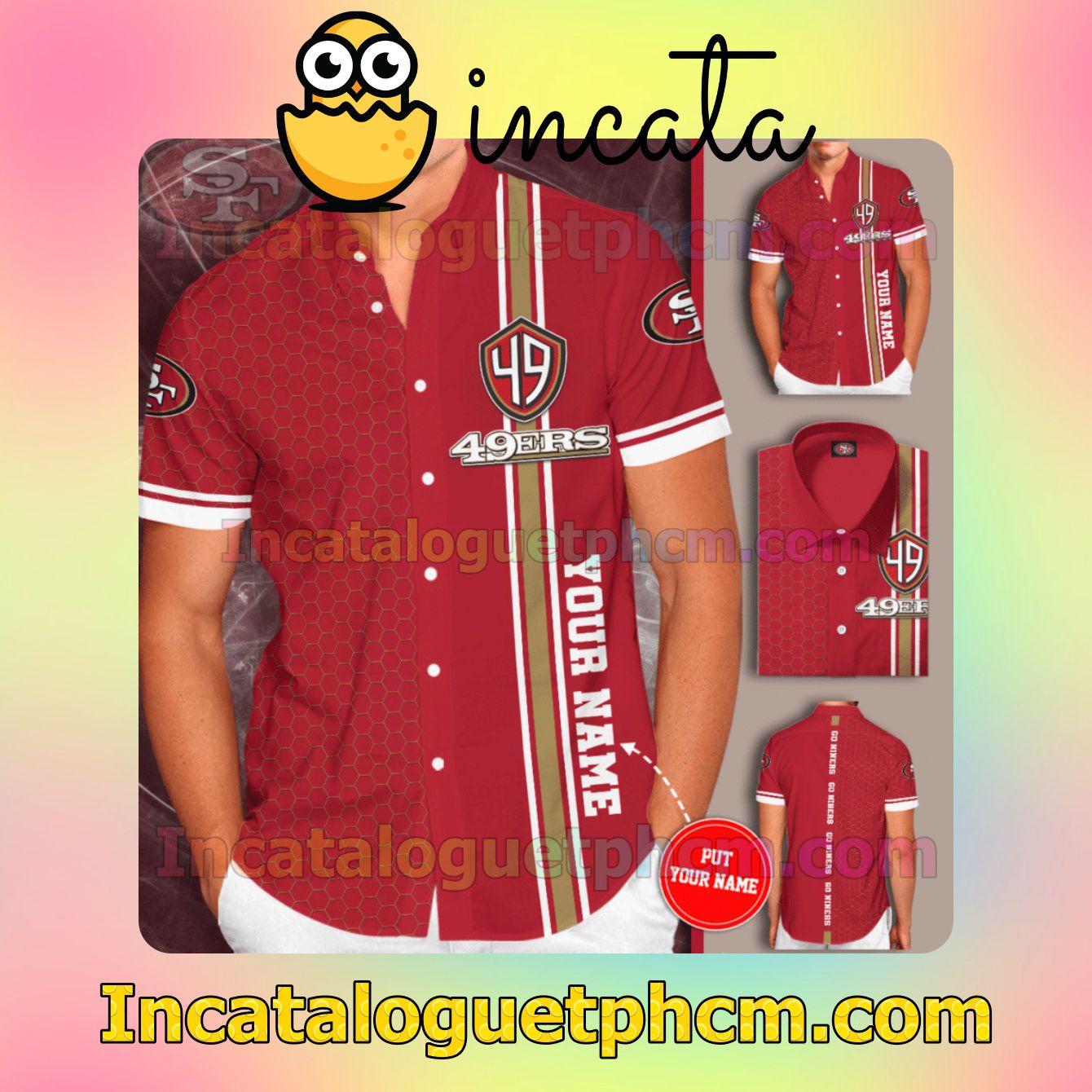 Personalized San Francisco 49ers Go Niners Tiling Red Button Shirt And Swim Trunk