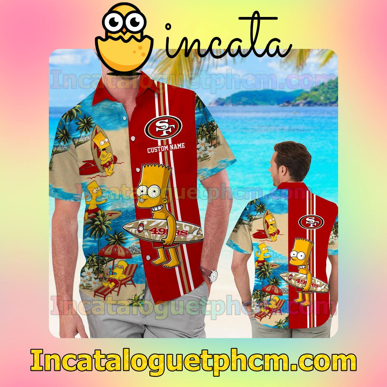Personalized San Francisco 49ers Simpsons Beach Vacation Shirt, Swim Shorts