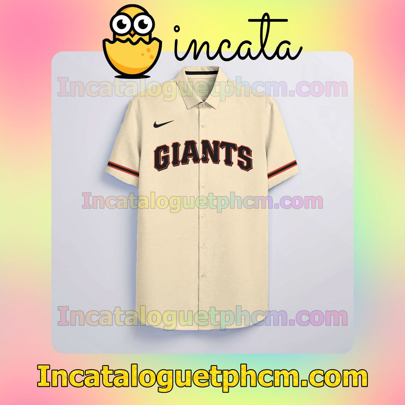 Personalized San Francisco Giants Beige Button Shirt And Swim Trunk