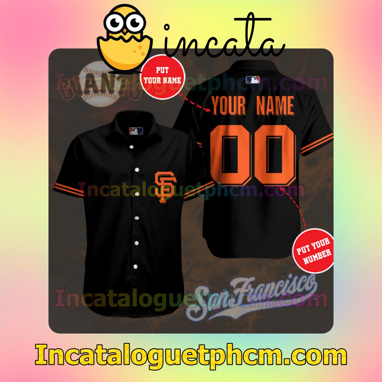 Personalized San Francisco Giants Black Button Shirt And Swim Trunk