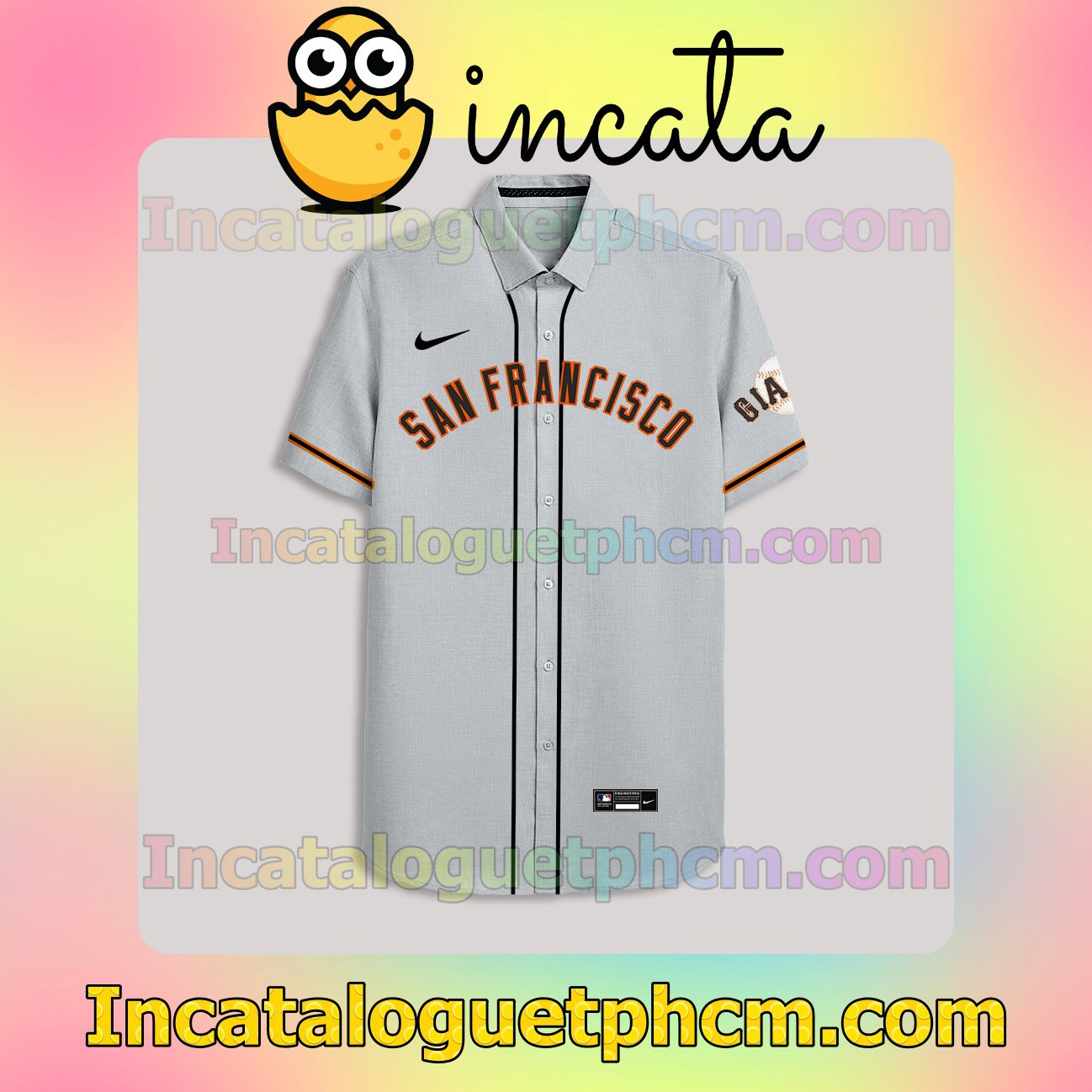 Personalized San Francisco Giants Gray Button Shirt And Swim Trunk