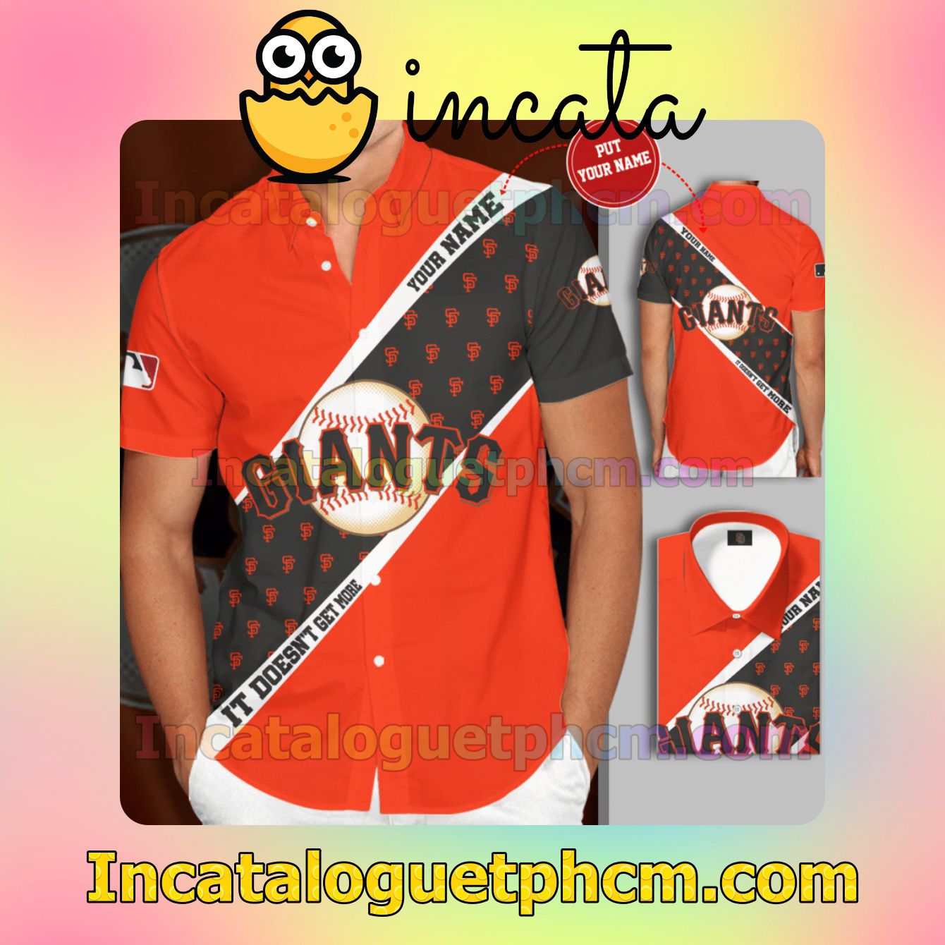 Personalized San Francisco Giants It Doesn't Get More Orange Gray Button Shirt And Swim Trunk