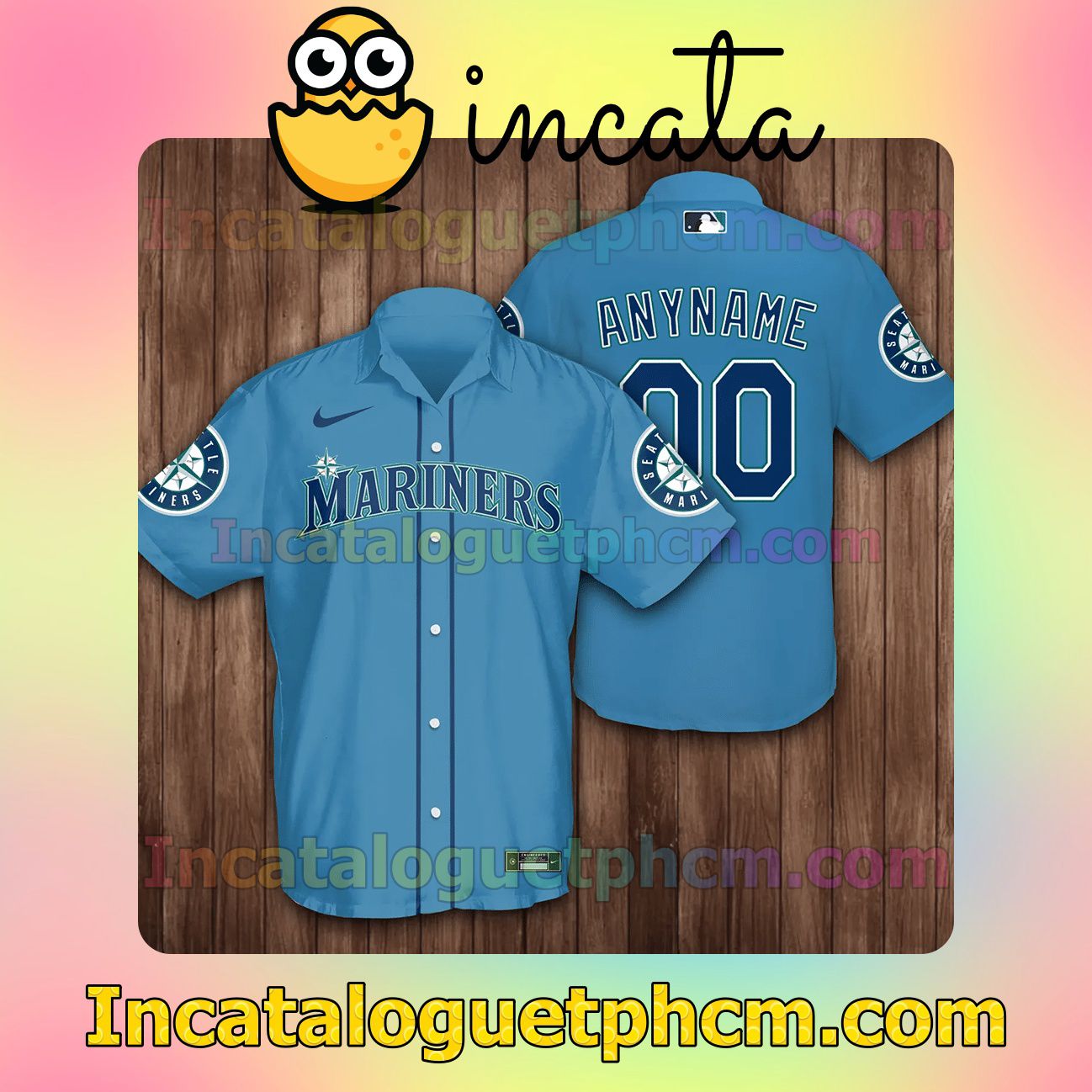 Personalized Seattle Mariners Baseball Button Shirt And Swim Trunk