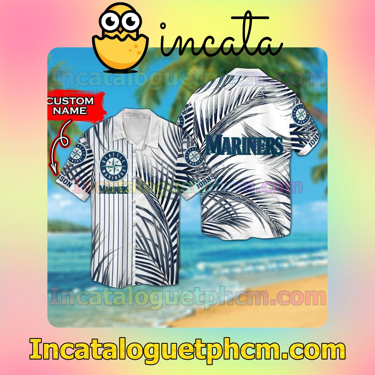 Personalized Seattle Mariners Beach Vacation Shirt, Swim Shorts