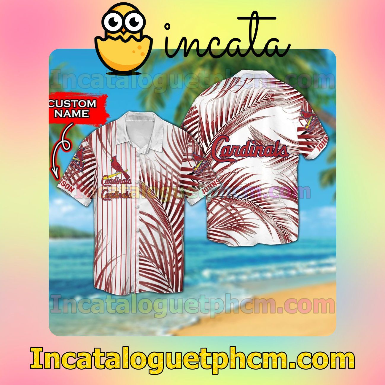 Personalized St Louis Cardinals Beach Vacation Shirt, Swim Shorts