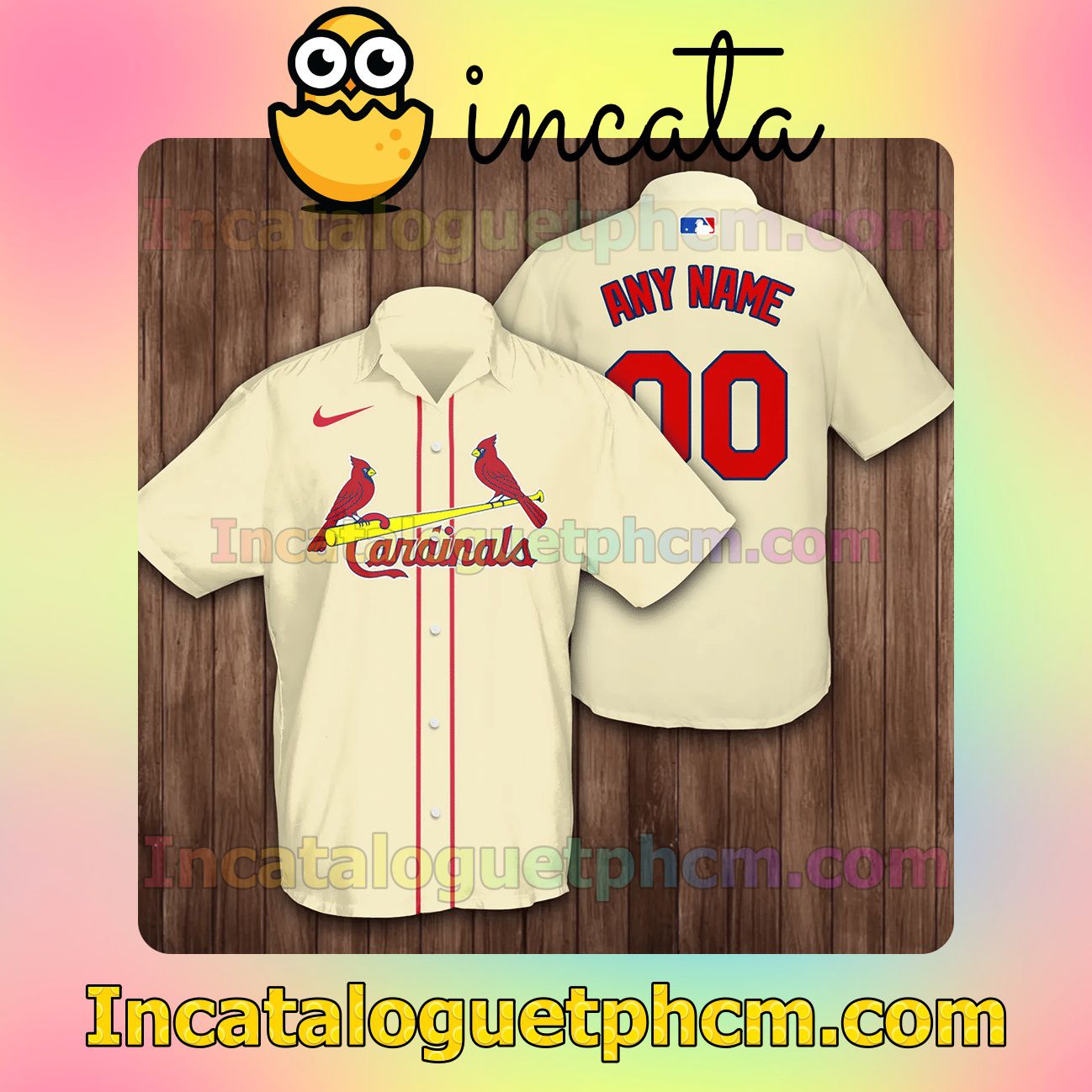 Personalized St. Louis Cardinals Baseball Gold Button Shirt And Swim Trunk