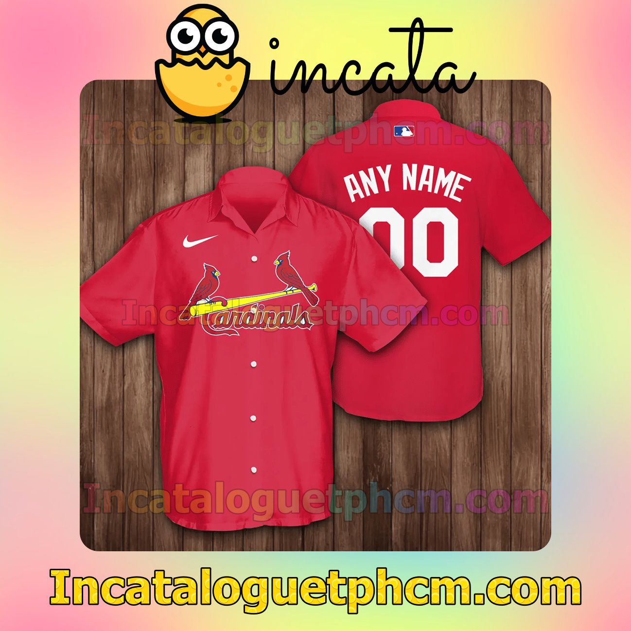 Personalized St. Louis Cardinals Baseball Red Button Shirt And Swim Trunk