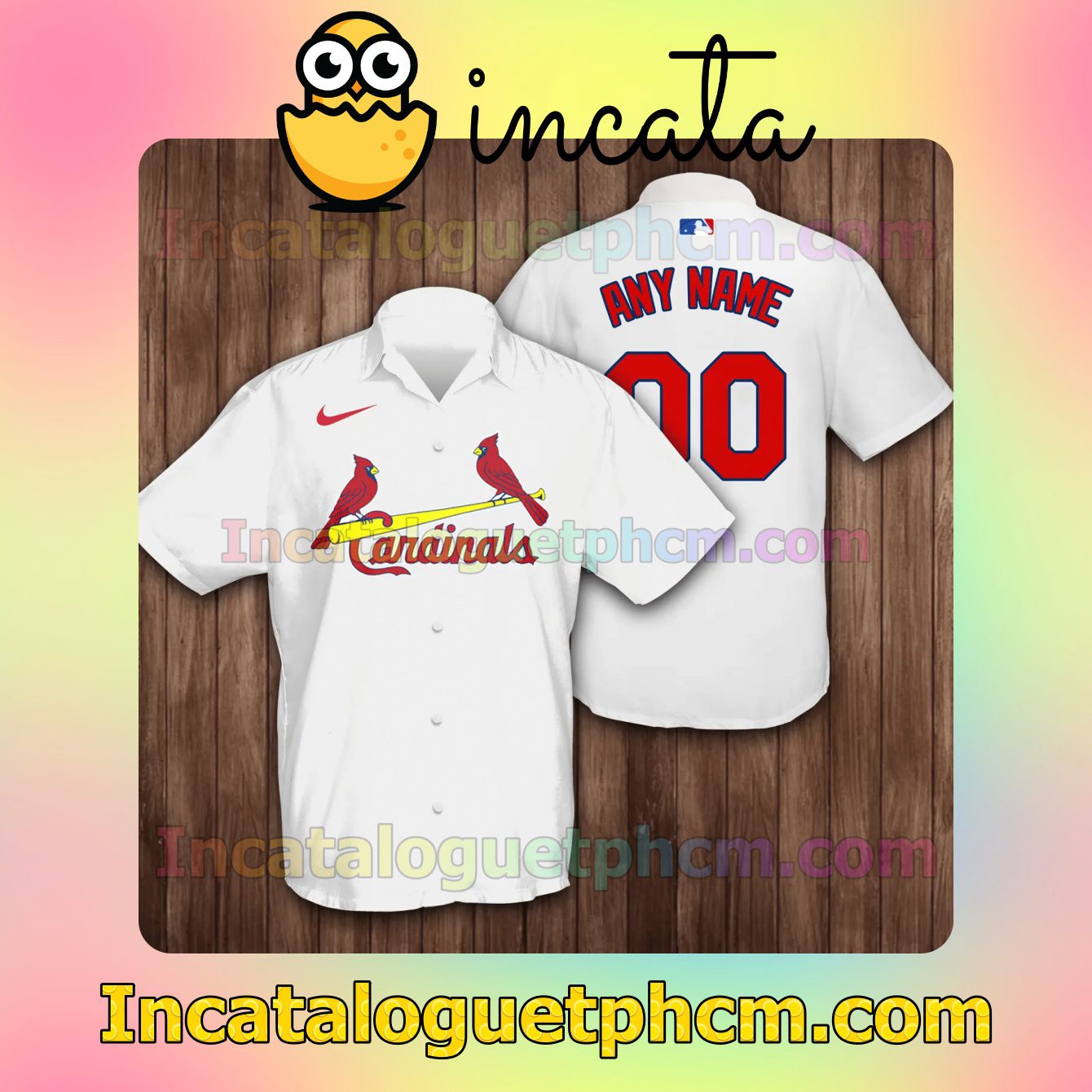 Personalized St. Louis Cardinals Baseball White Button Shirt And Swim Trunk