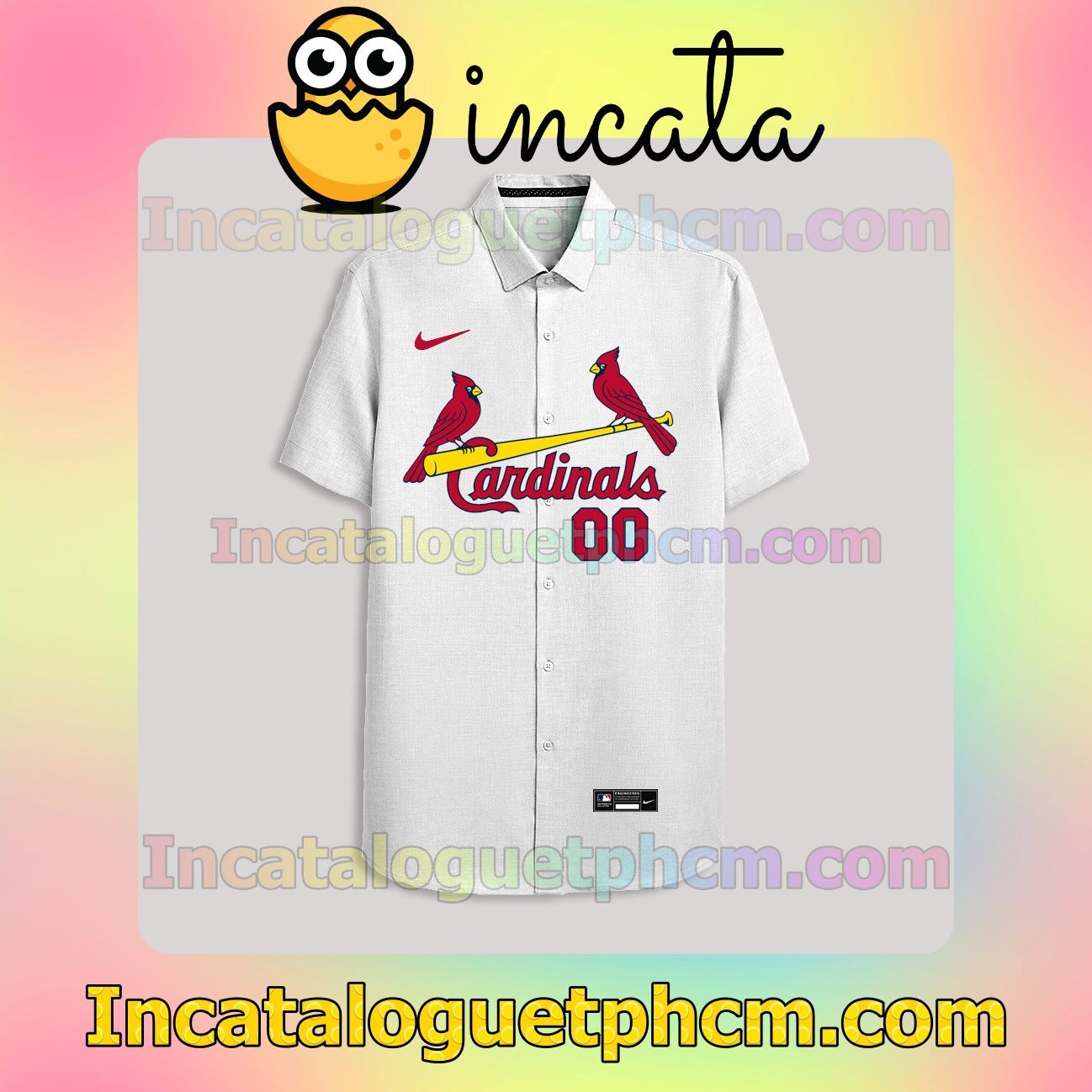 Personalized St. Louis Cardinals White Button Shirt And Swim Trunk