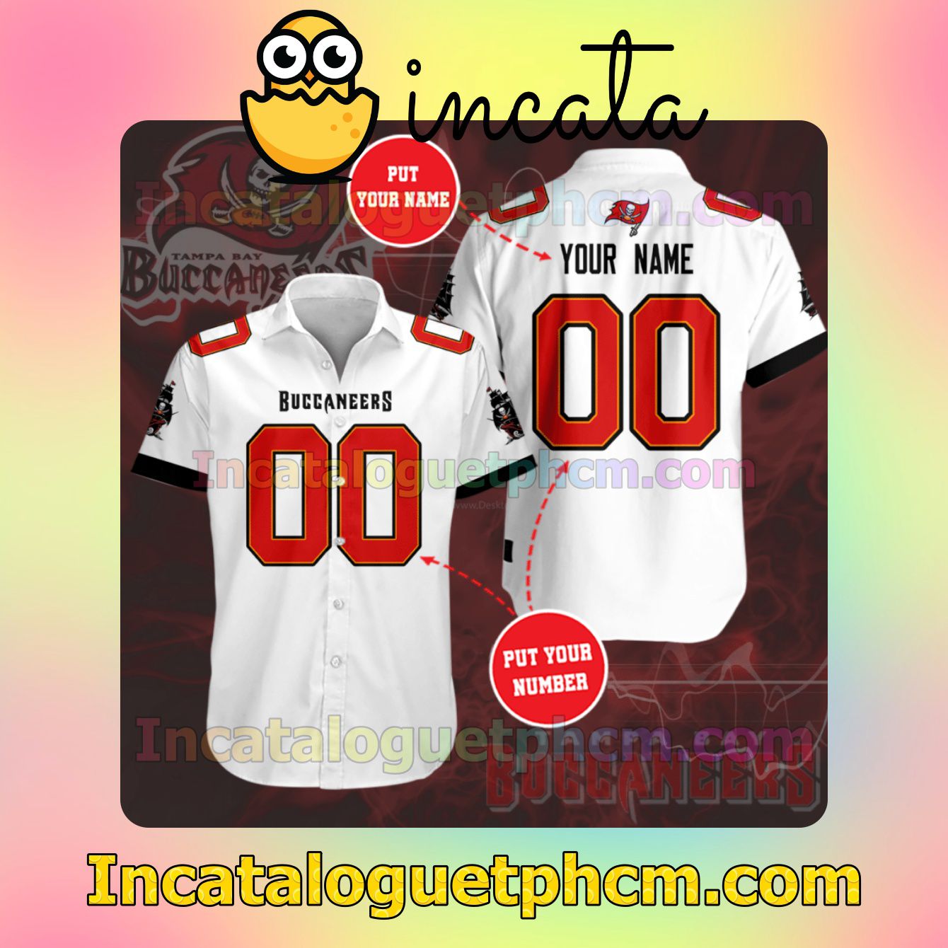 Personalized Tampa Bay Buccaneers Football Team White Button Shirt And Swim Trunk
