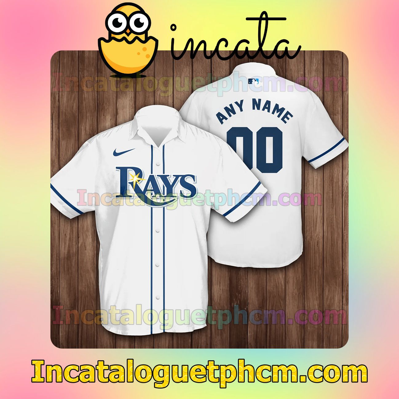 Personalized Tampa Bay Rays Baseball White Button Shirt And Swim Trunk